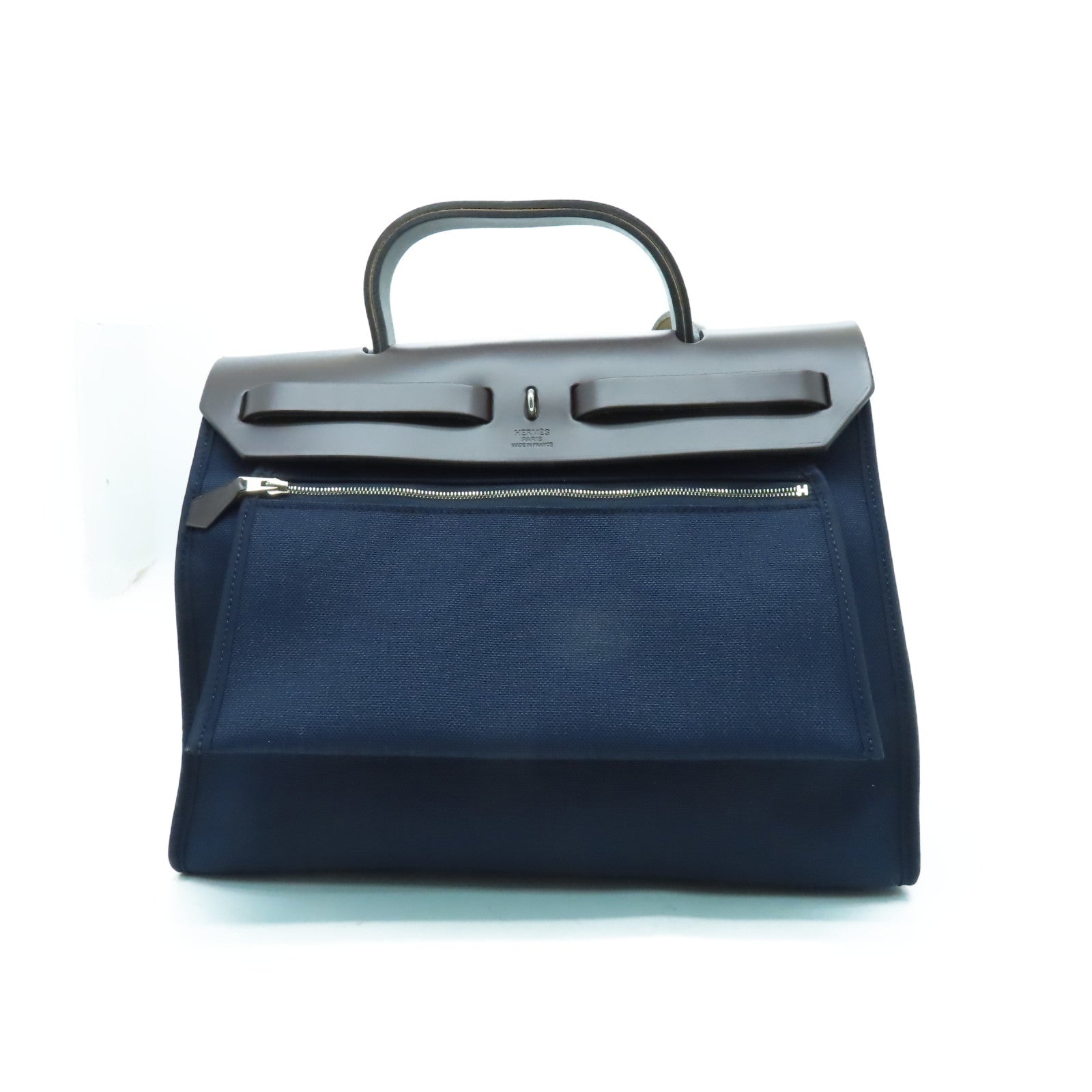 HERMES 帆布Herbag PM銀扣手挽肩背兩用袋海軍藍