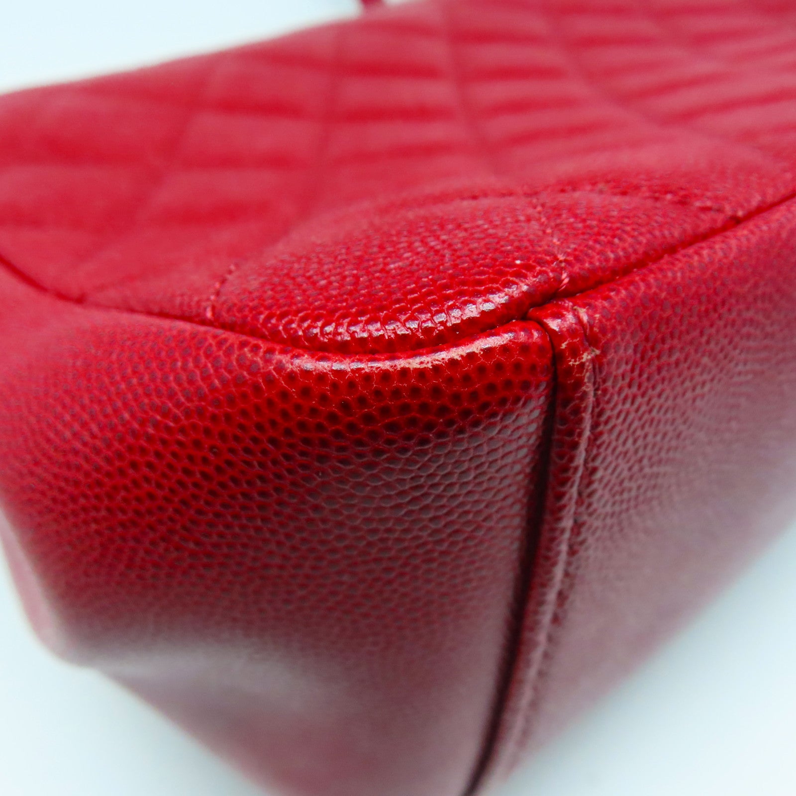 CHANEL Caviar皮革Chain Shoulder金扣鏈帶肩背袋紅色