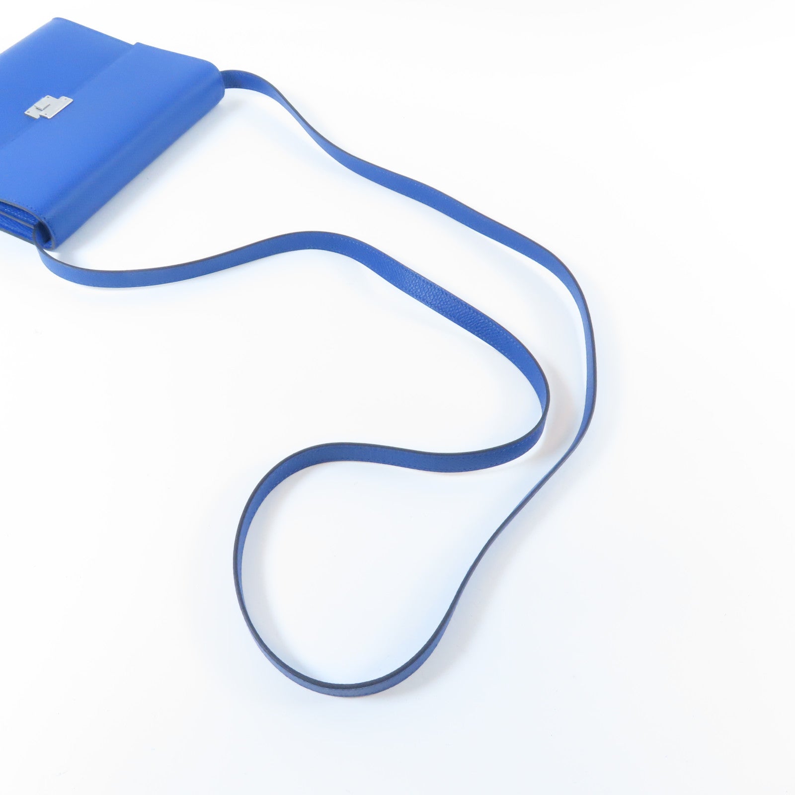 HERMES Epsom皮革Clic 16銀扣肩背袋Bleu France法國藍色