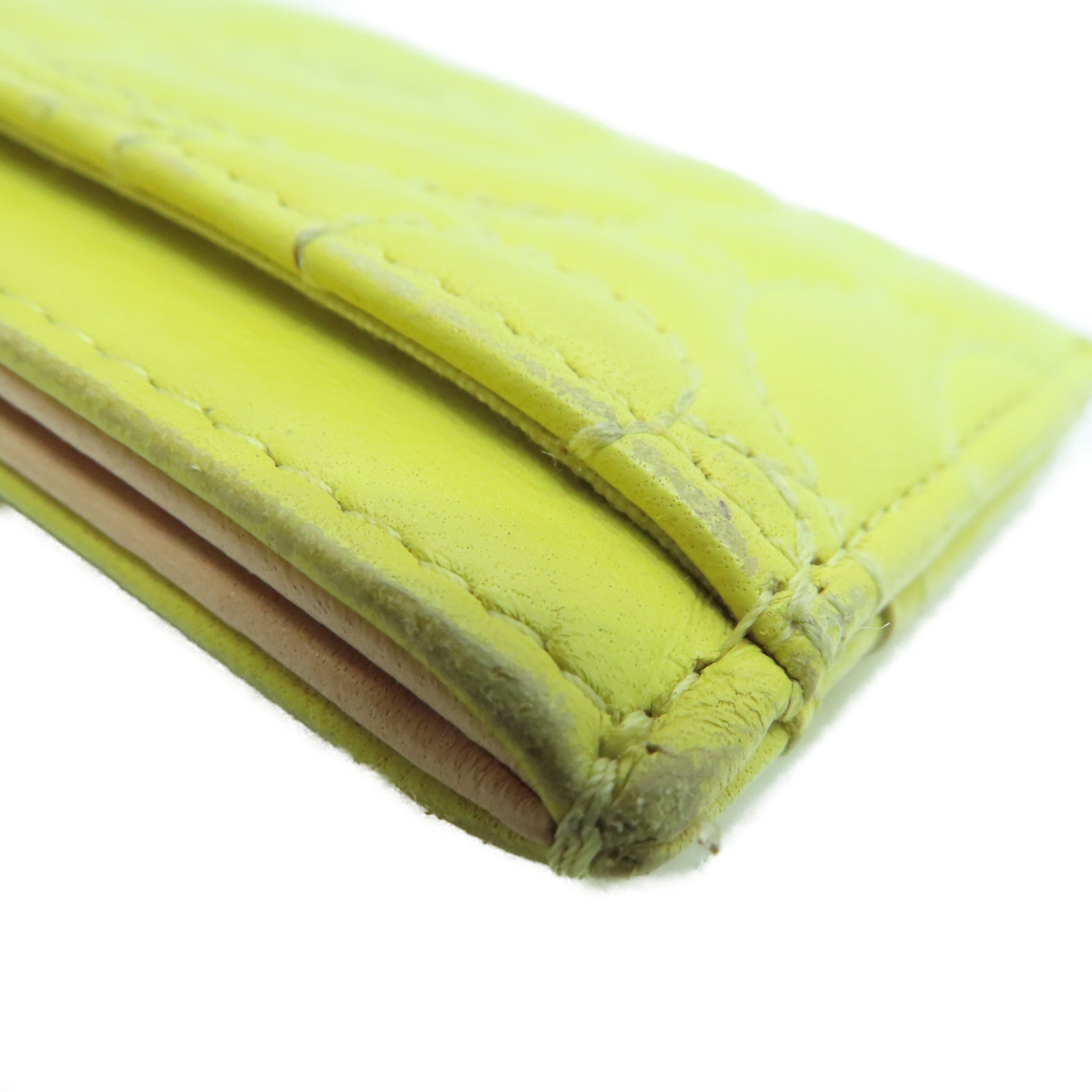 CHANEL cowhide leather Card Case card holder yellow