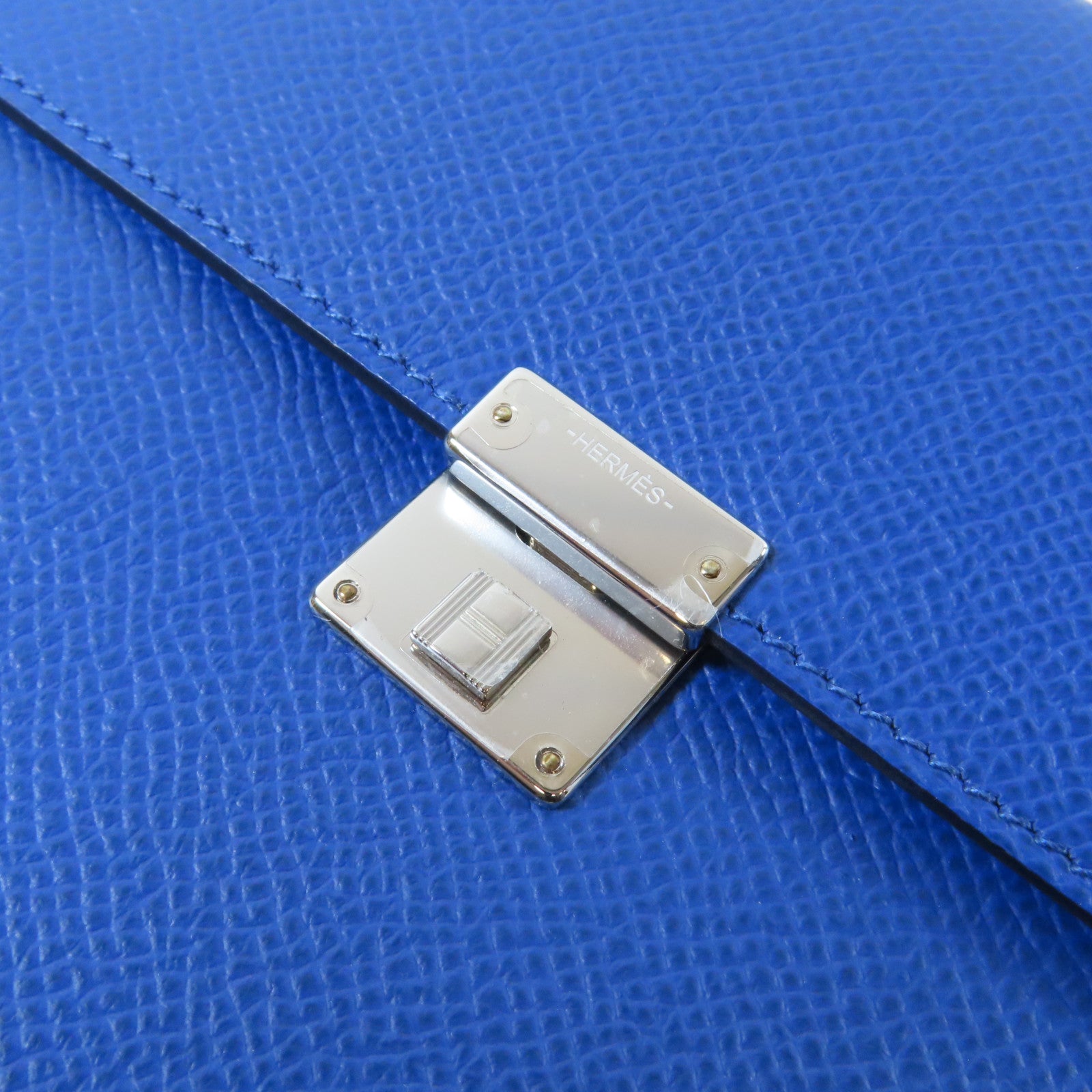 HERMES Epsom皮革Clic 16銀扣肩背袋Bleu France法國藍色