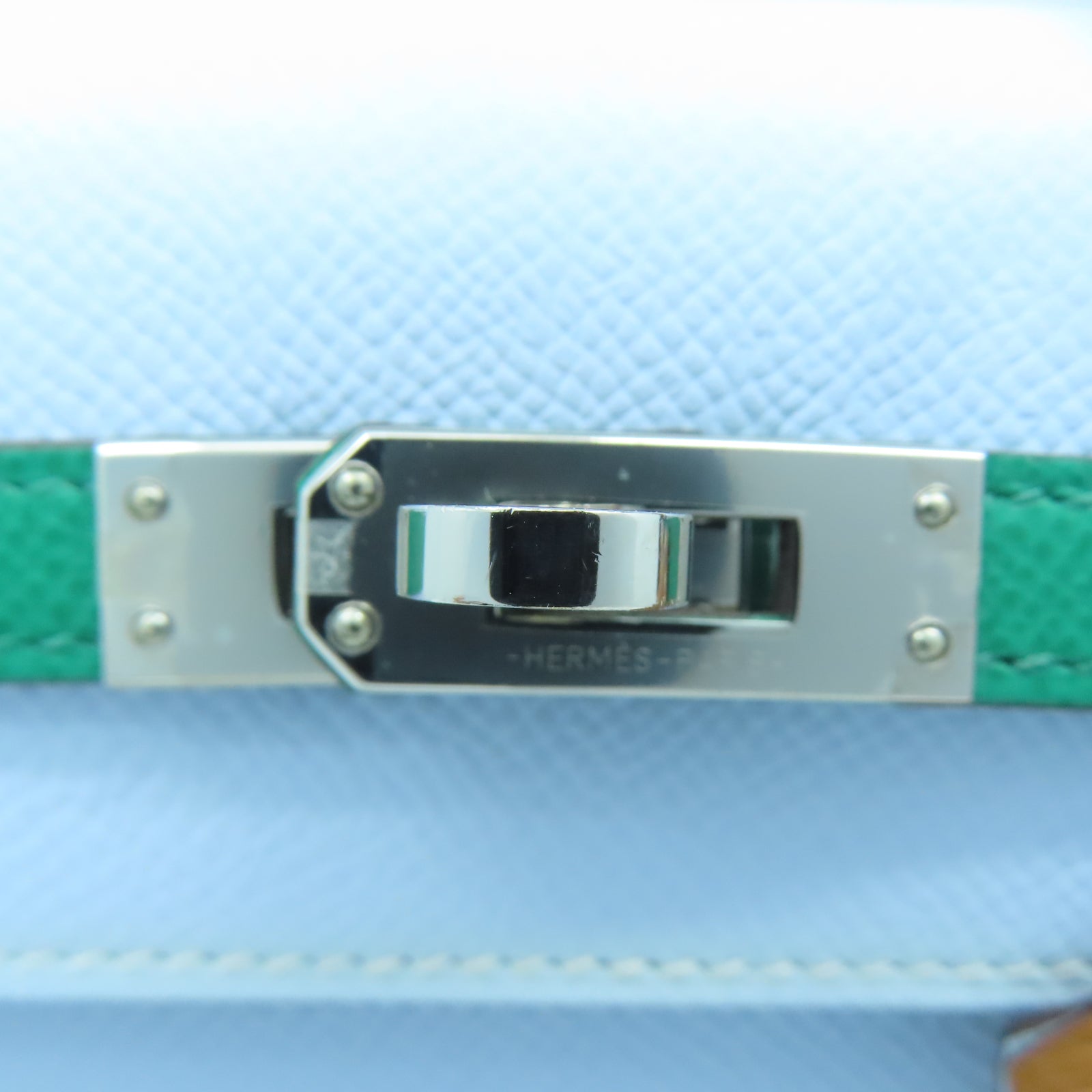 HERMES Epsom皮革Kelly 25銀扣手挽肩背兩用袋Bleu Brume淺藍色/Vert Jade帝王綠/Gold經典駝色