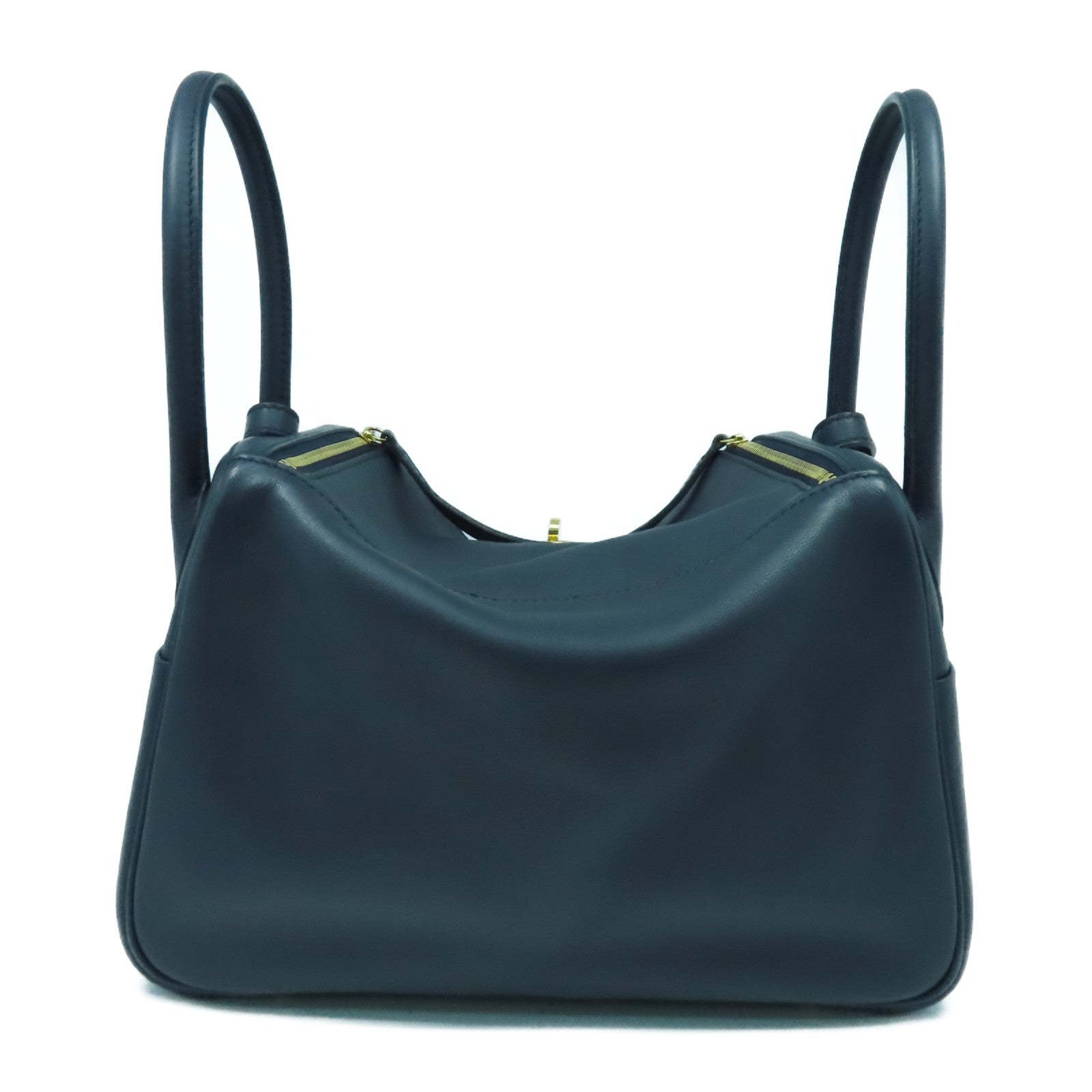 HERMES Swift皮革Lindy 26金扣手挽肩背兩用袋Bleu Indigo靛藍色