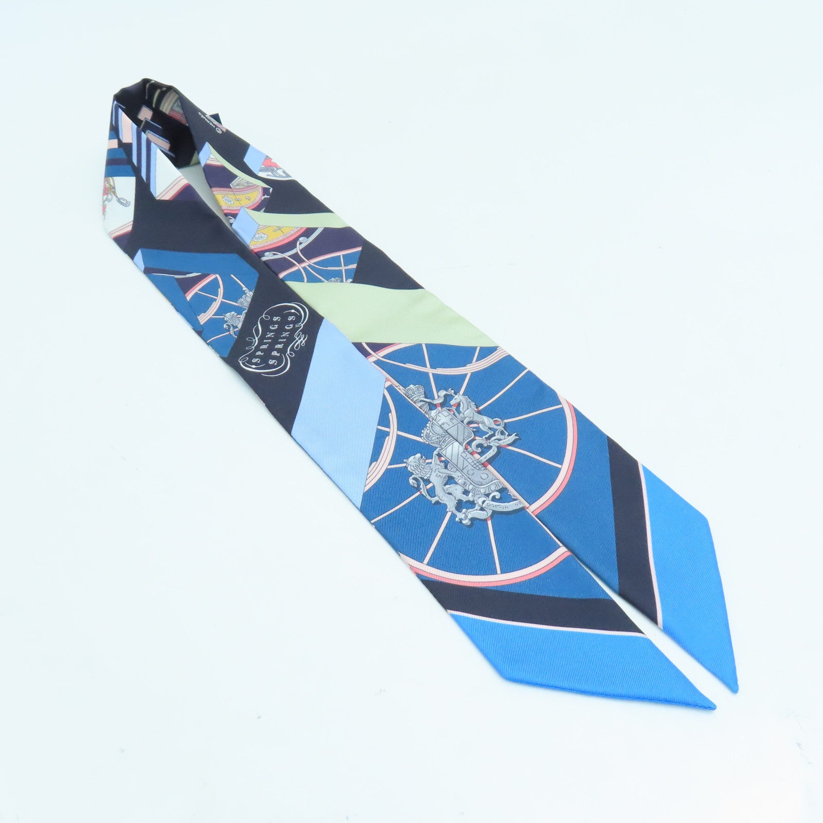 HERMES 絲質Twilly絲巾藍色