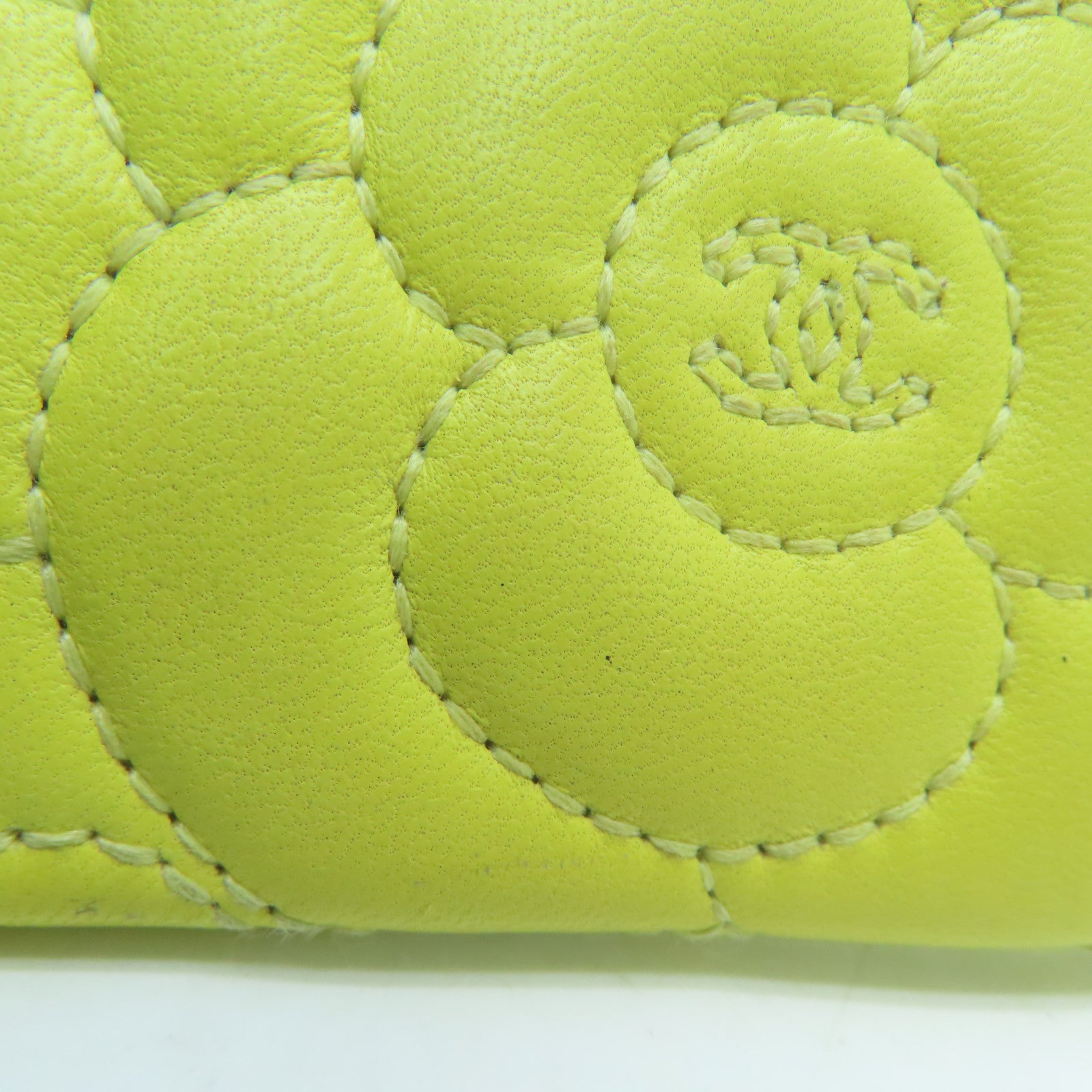 CHANEL cowhide leather Card Case card holder yellow