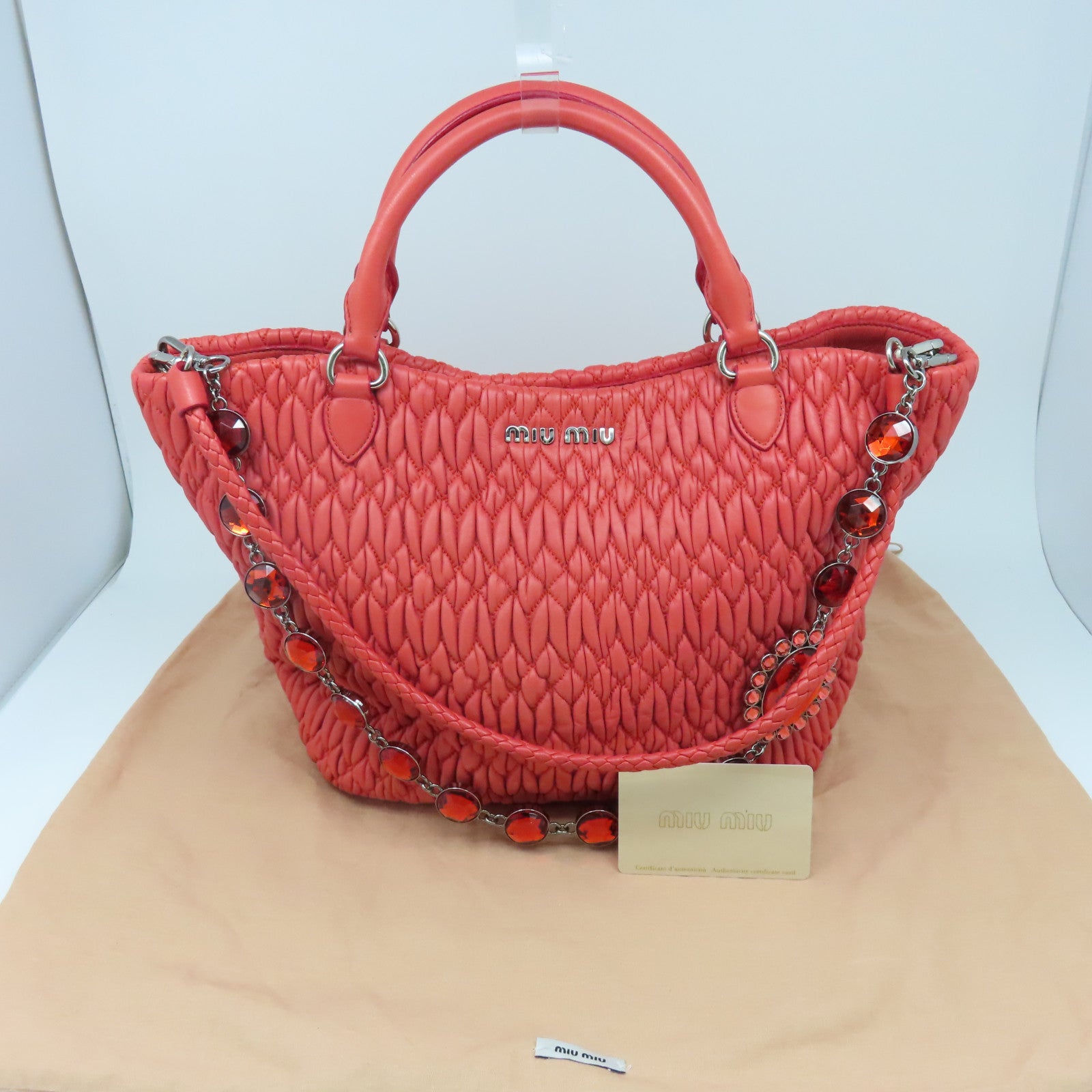 Miu Miu 牛皮皮革Shoulder Bag銀扣手挽肩背兩用袋粉紅色