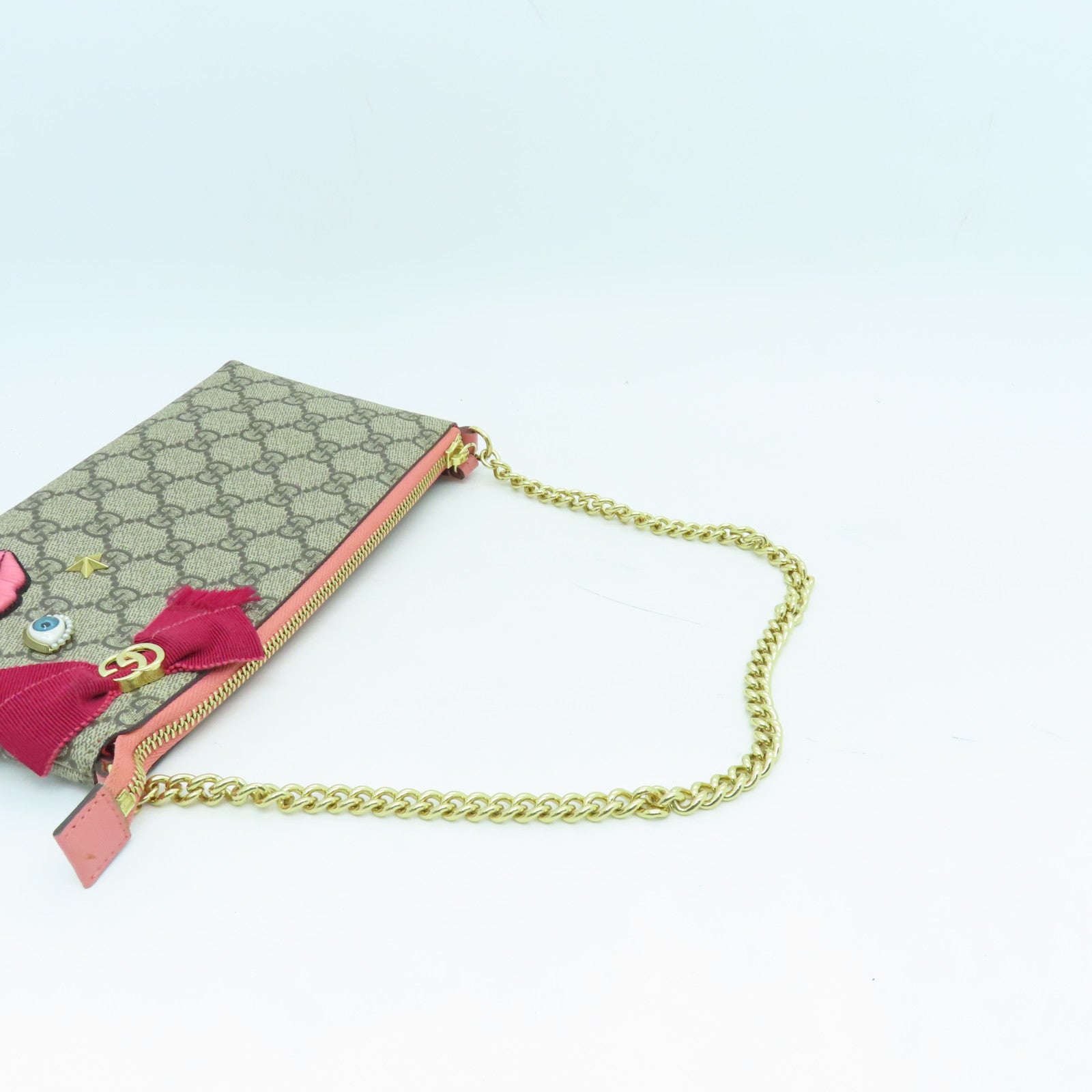 GUCCI Coated Canvas Chain Shoulder Gold Buckle Chain Shoulder Bag Brown