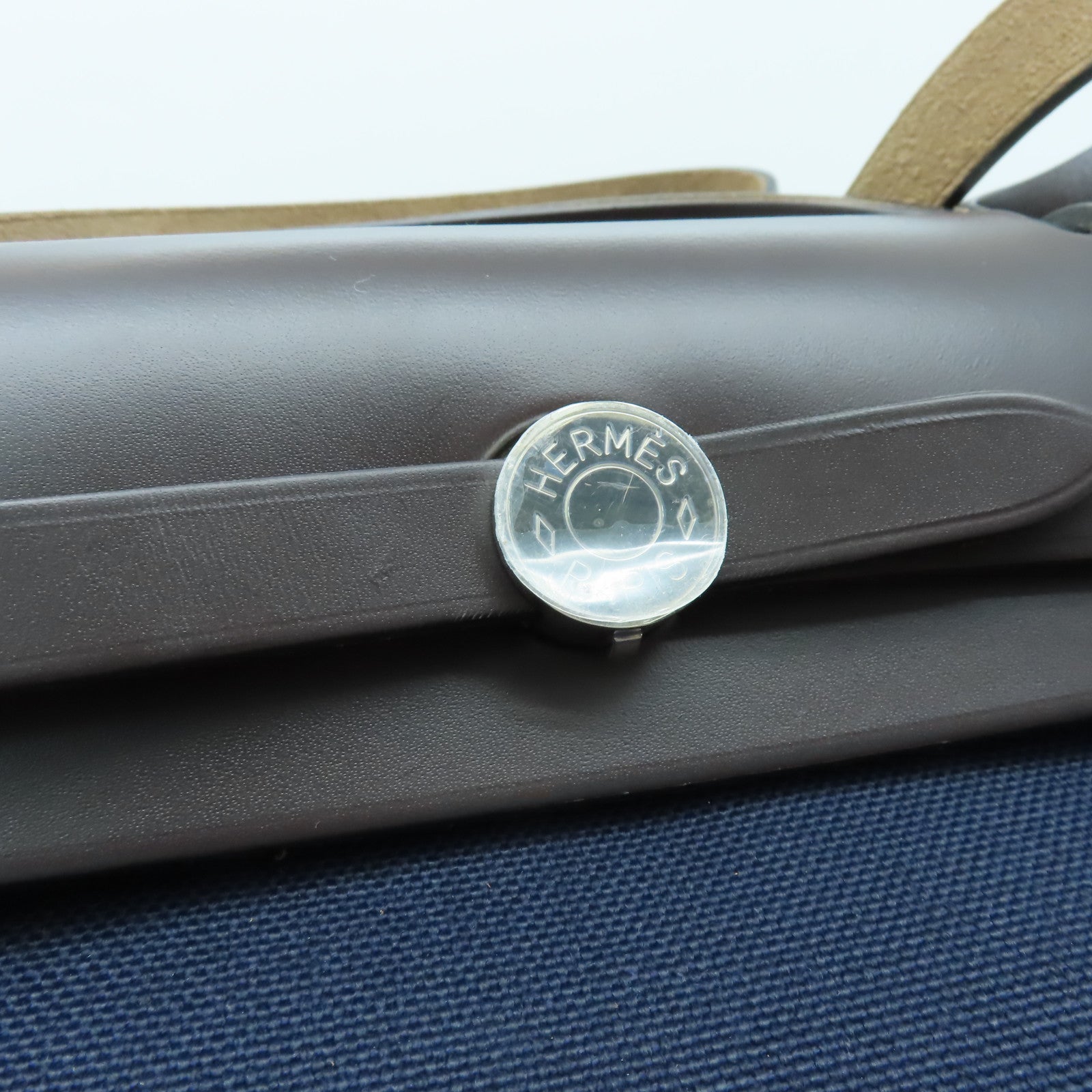 HERMES 帆布Herbag PM銀扣手挽肩背兩用袋海軍藍