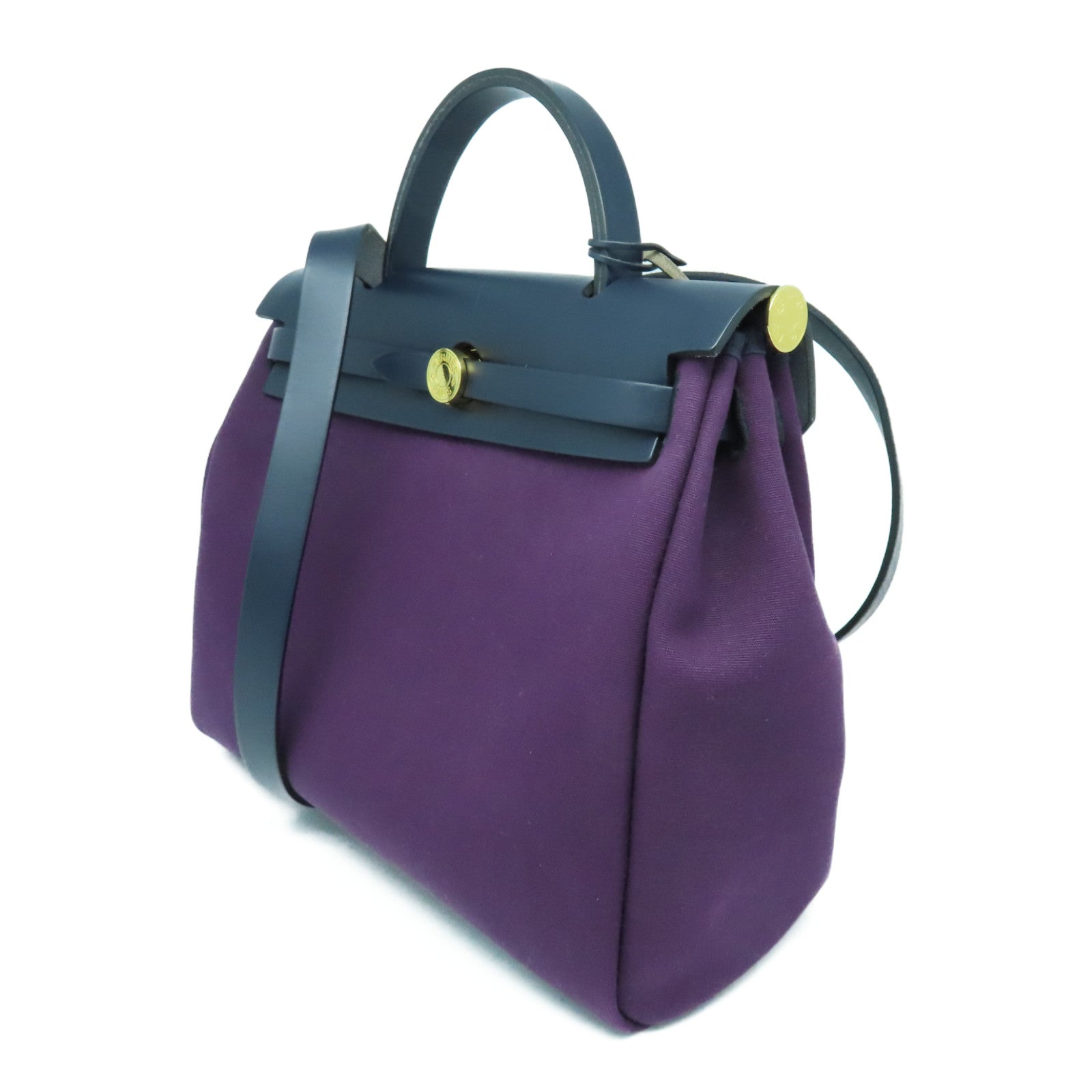HERMES 帆布Herbag PM金扣手挽肩背两用袋Cassis紫色