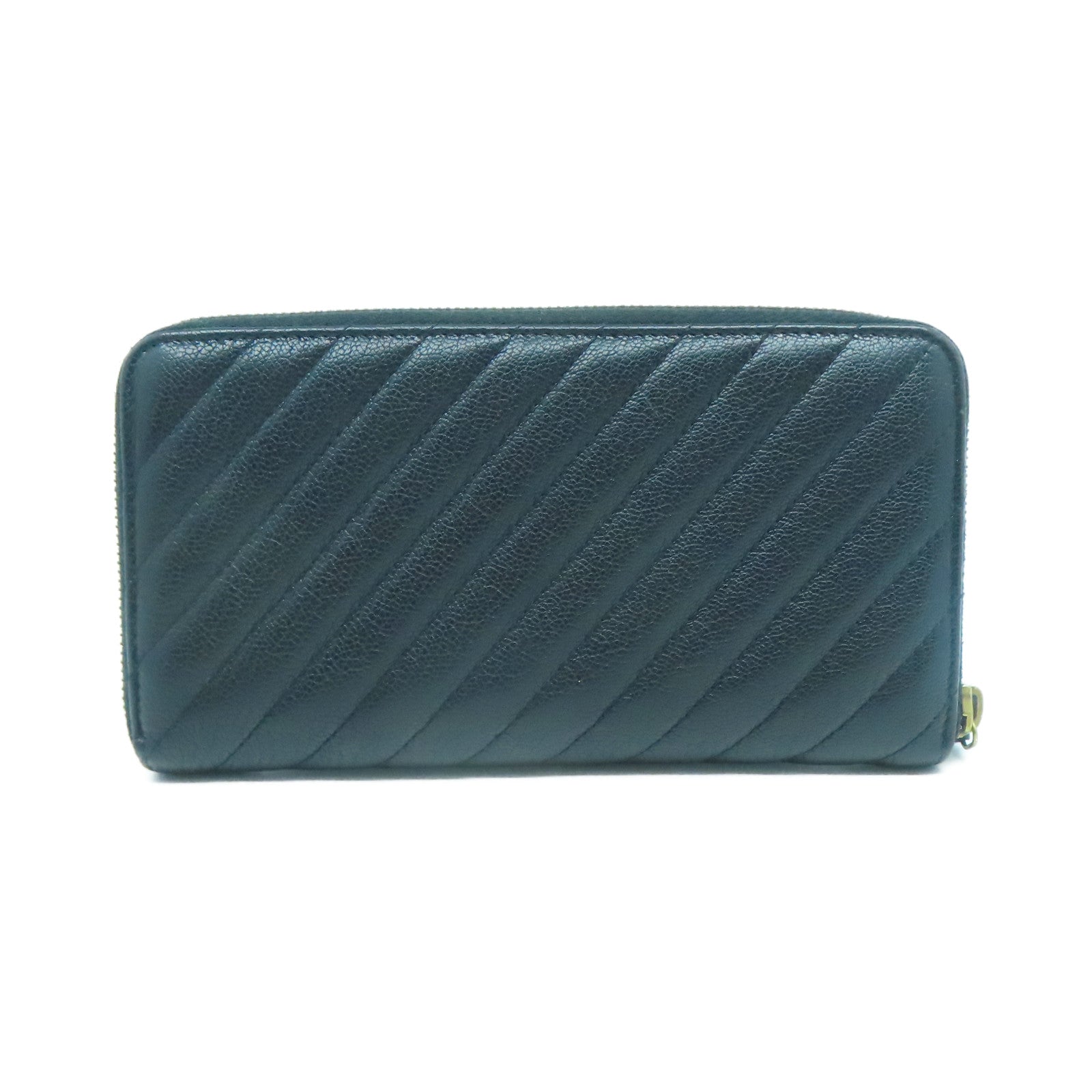 CHANEL 牛皮皮革Long Wallet金扣長錢包黑色