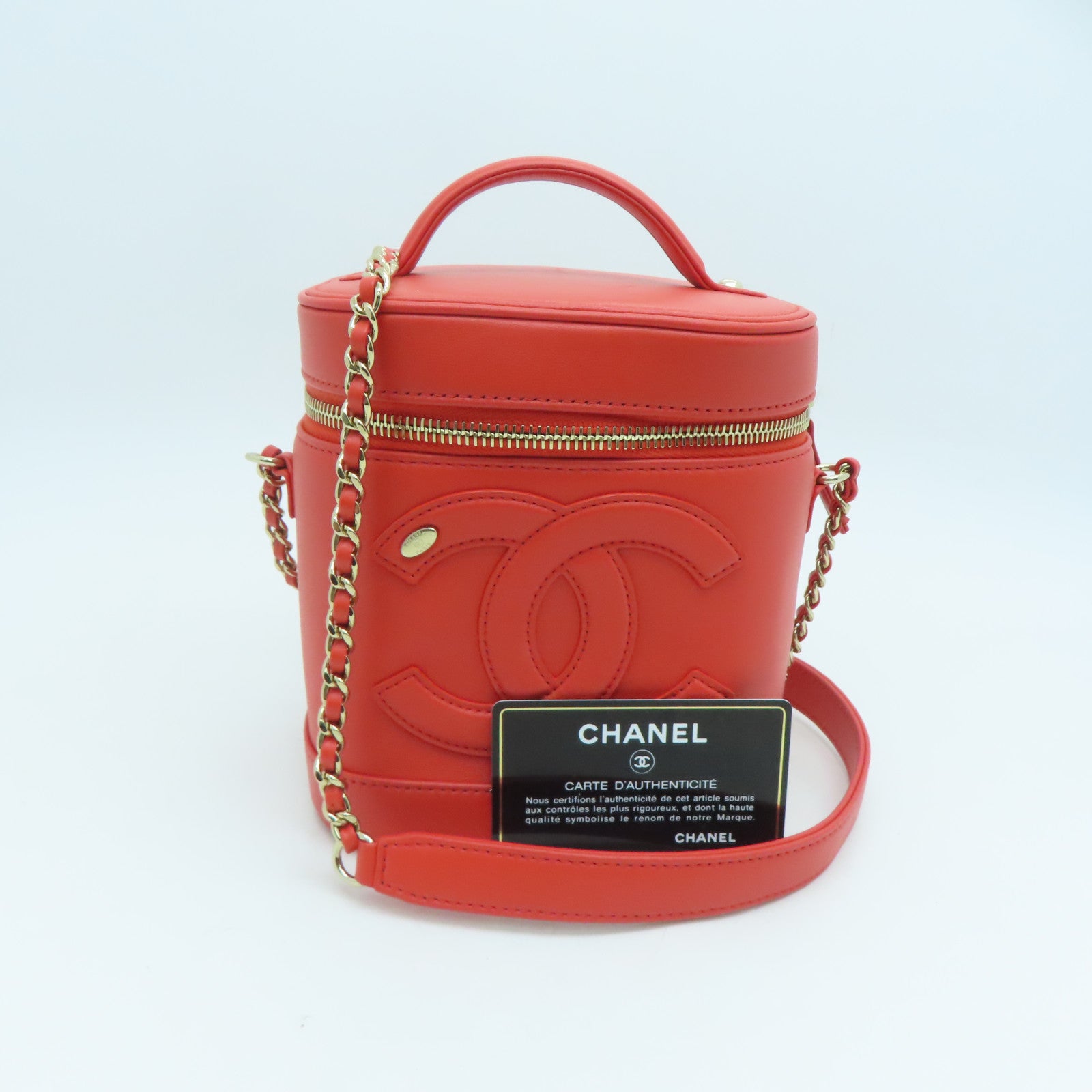CHANEL 羊皮皮革2Way Shoulder金扣手挽肩背两用袋橙色