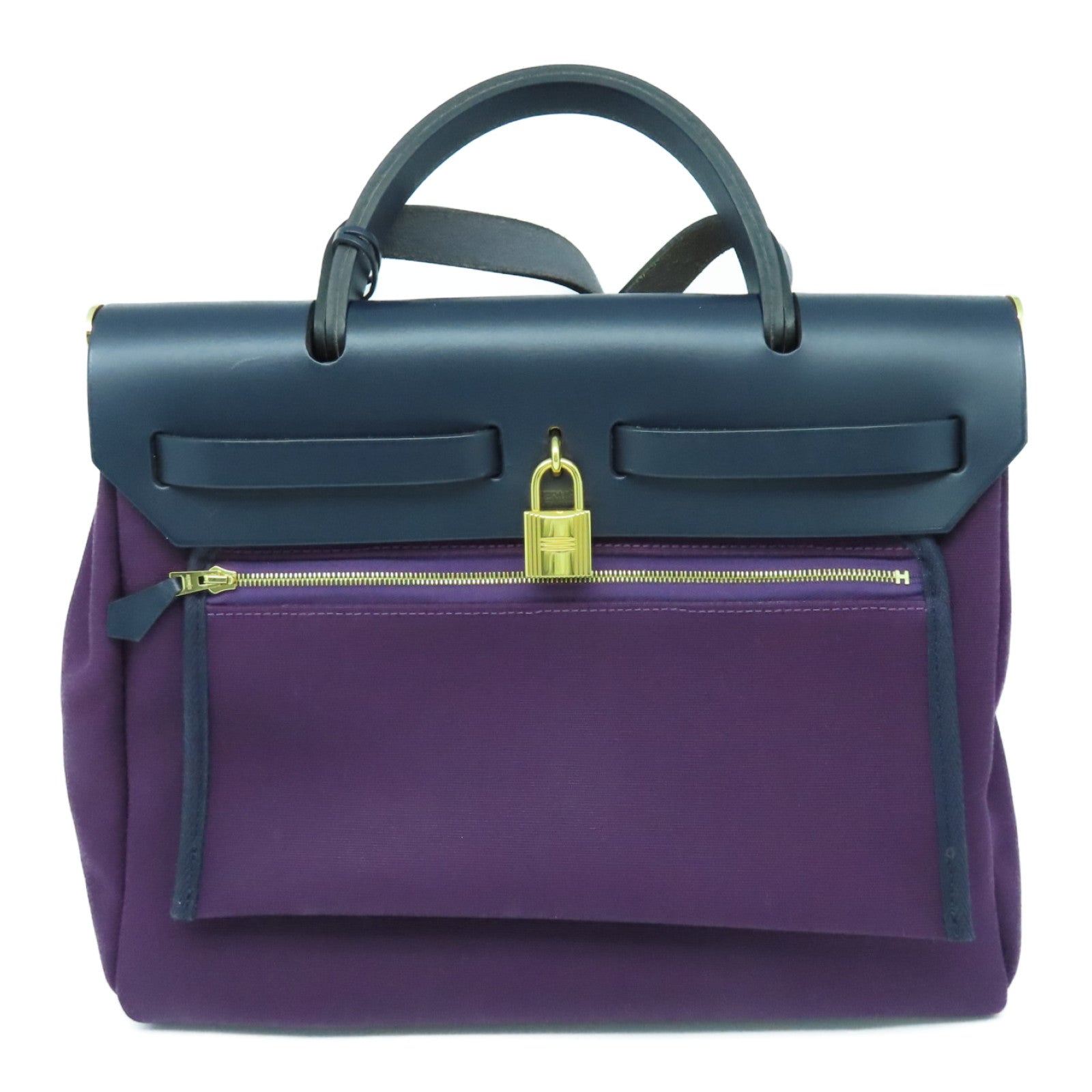 HERMES 帆布Herbag PM金扣手挽肩背两用袋Cassis紫色
