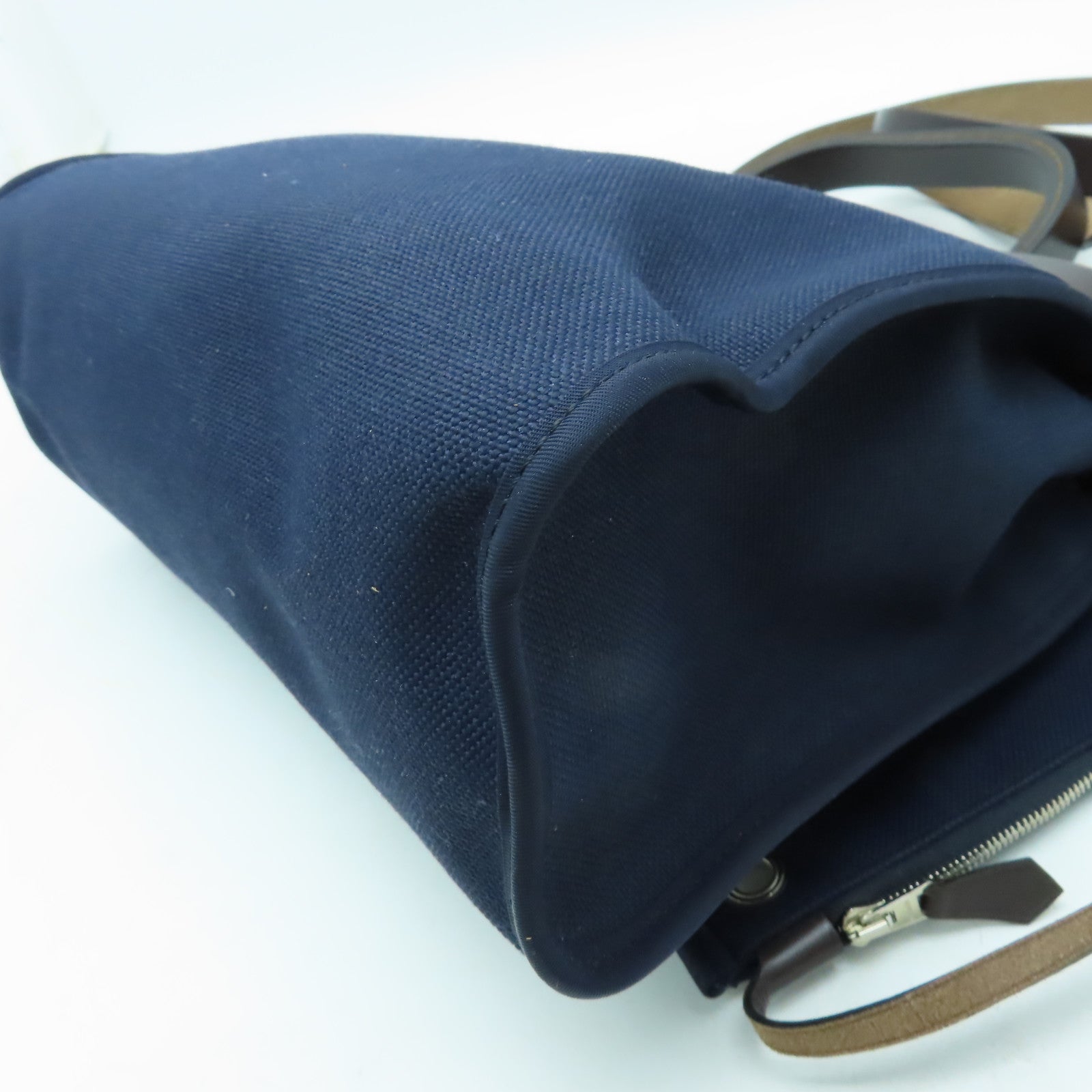 HERMES 帆布Herbag PM銀扣手挽肩背兩用袋海軍藍