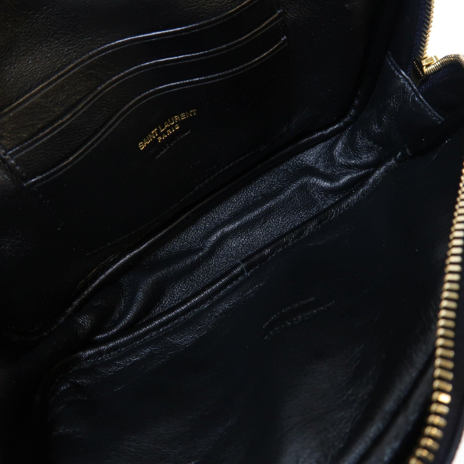 SAINT LAURENT 斜紋牛皮皮革Lou Mini金扣鏈帶肩背袋深藍色
