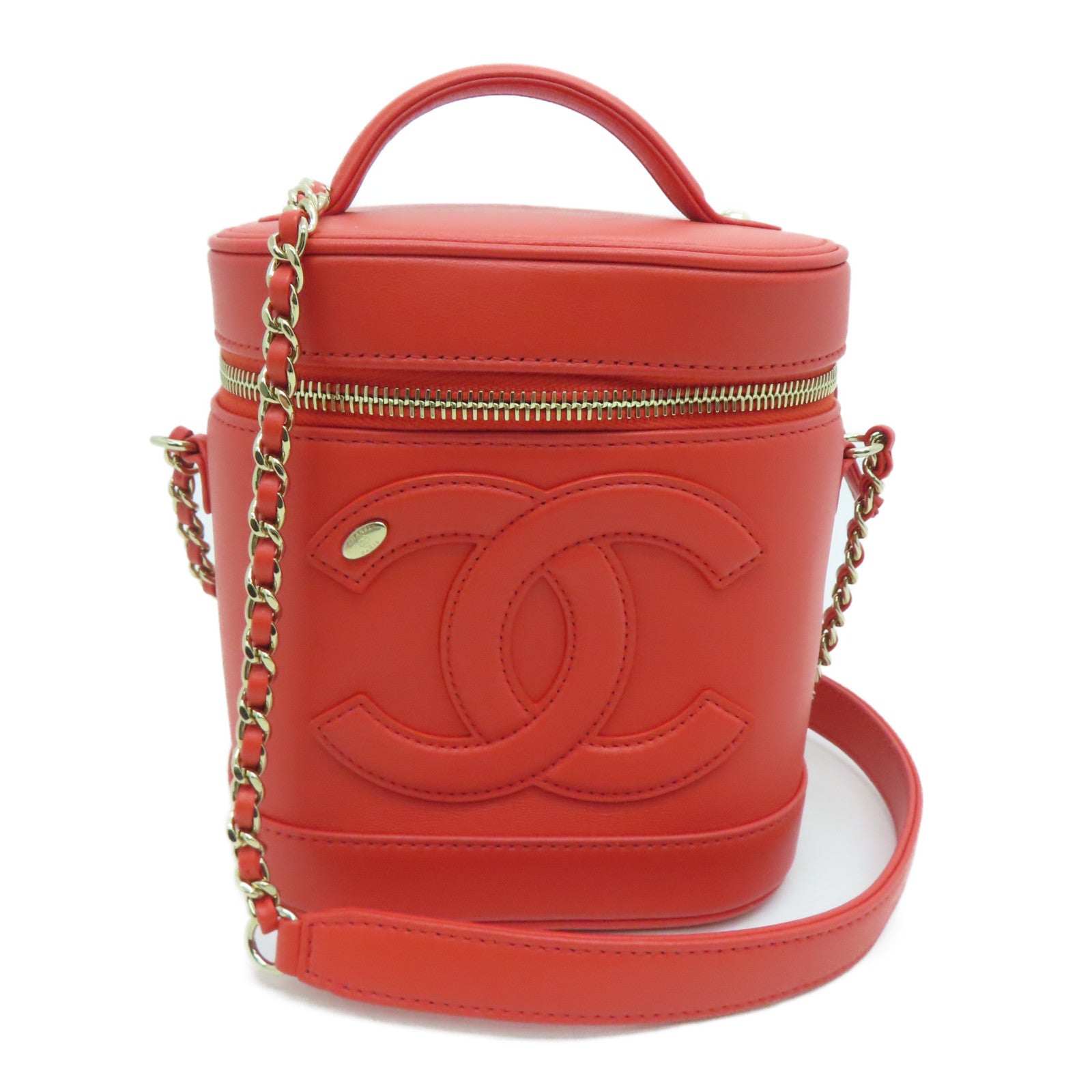 CHANEL 羊皮皮革2Way Shoulder金扣手挽肩背两用袋橙色