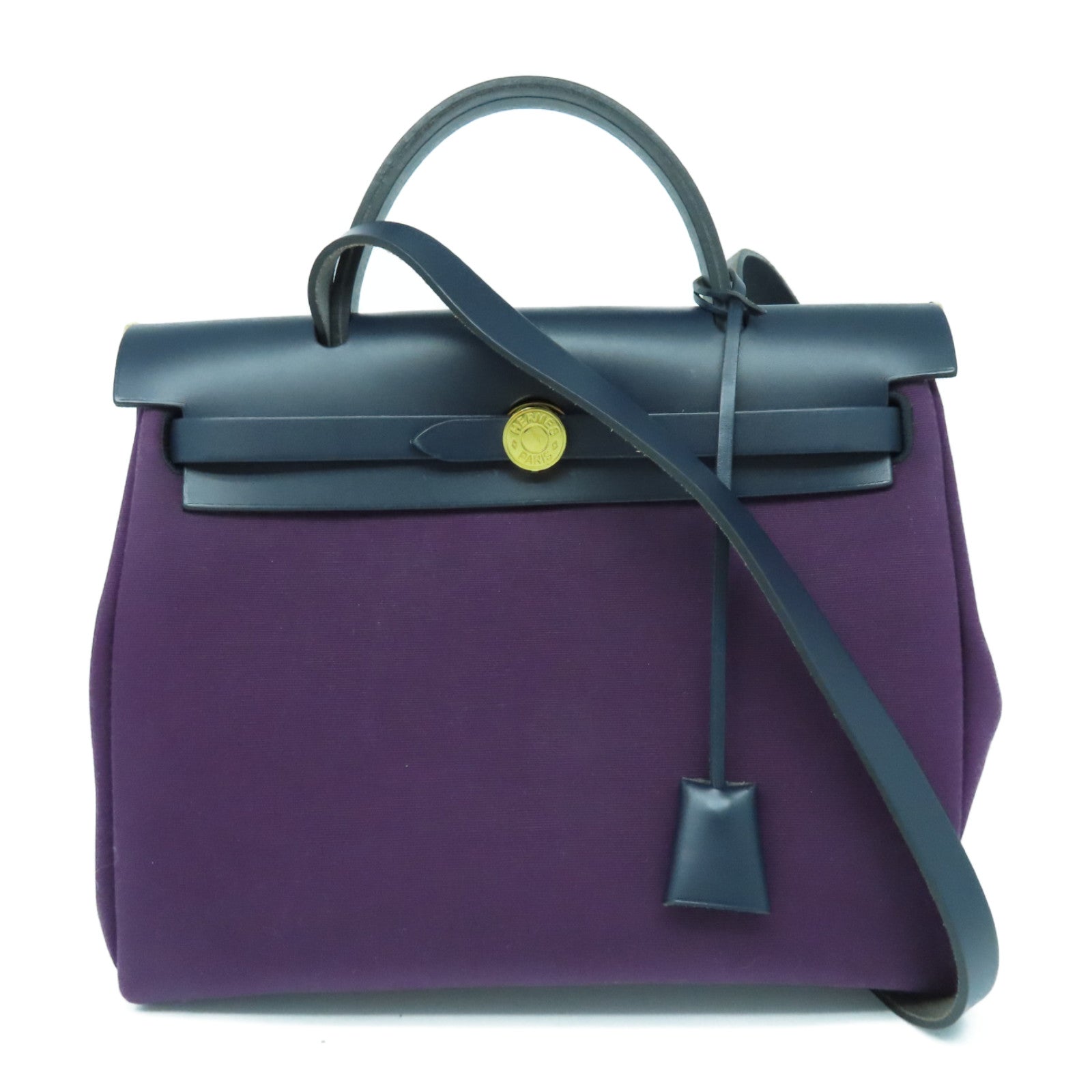 HERMES 帆布Herbag PM金扣手挽肩背两用袋Cassis紫色