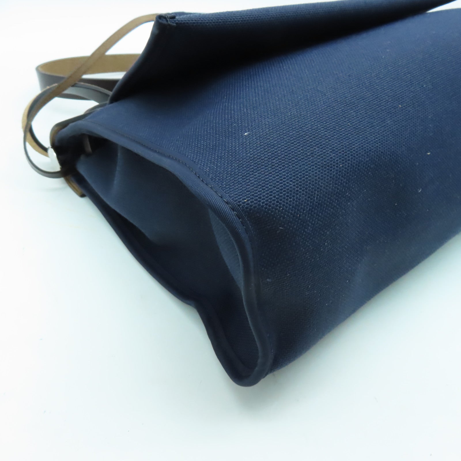 HERMES 帆布Herbag PM銀扣手挽肩背兩用袋海軍藍