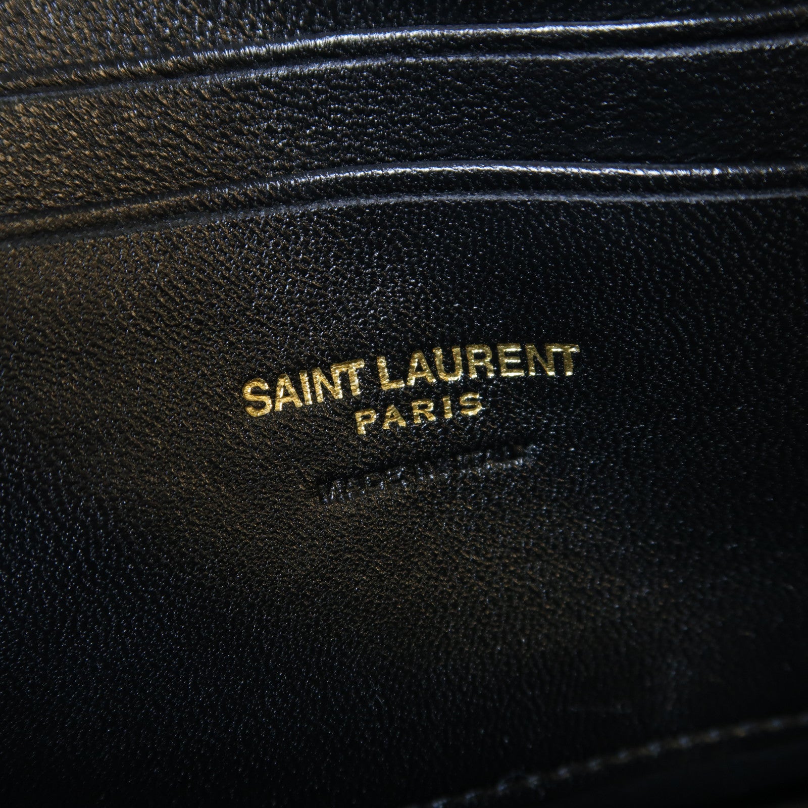 SAINT LAURENT 斜紋牛皮皮革Lou Mini金扣鏈帶肩背袋深藍色