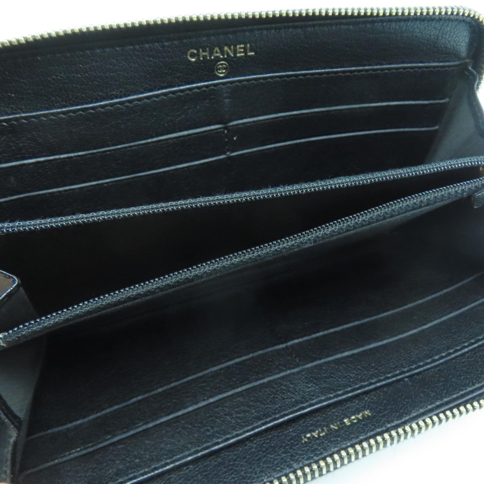 CHANEL 牛皮皮革Long Wallet金扣長錢包黑色