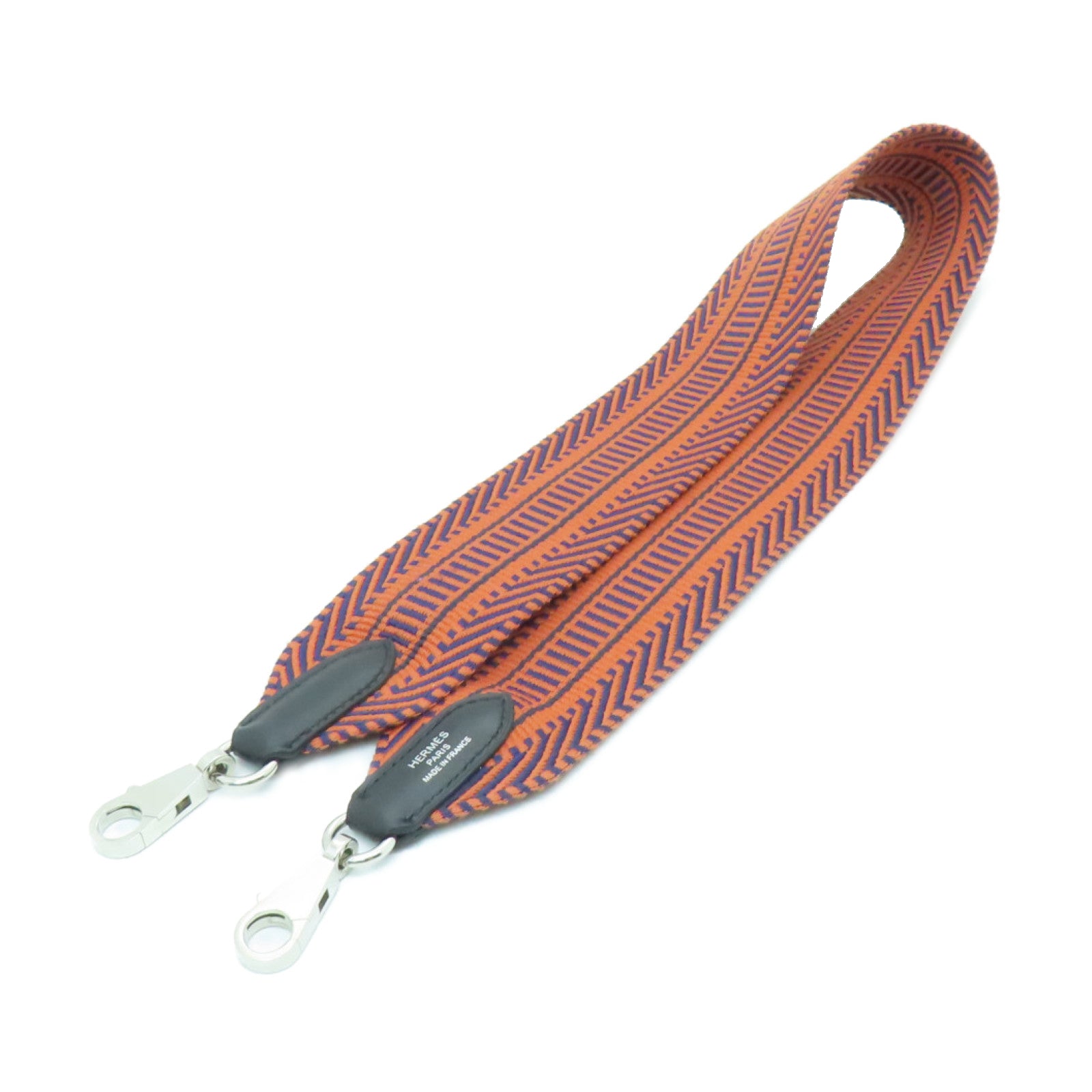 HERMES 帆布Shoulder Strap 70cm银扣肩带橙色/蓝色