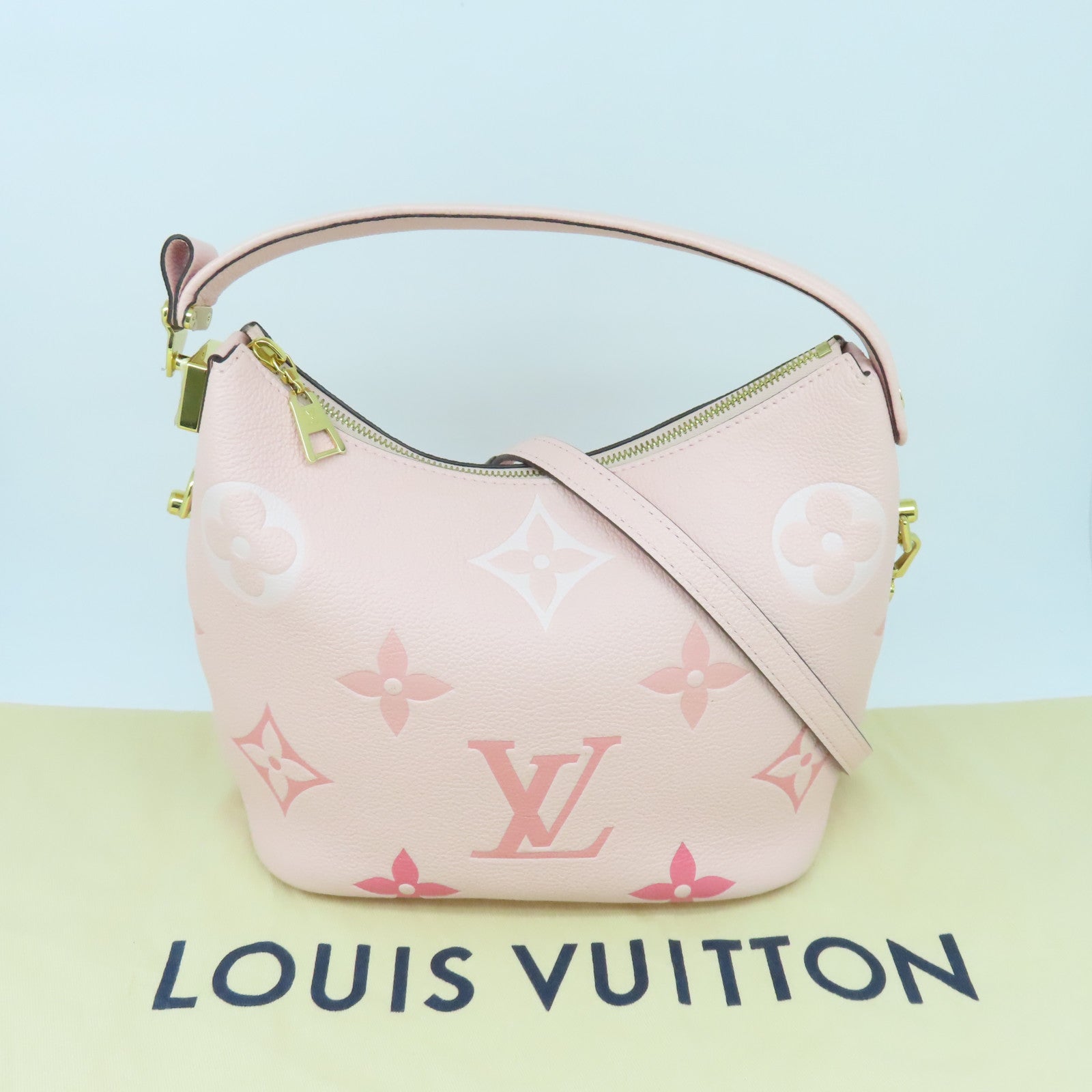 LOUIS VUITTON Monogram Empreinte Marshmallow金扣手挽肩背兩用袋粉紅色