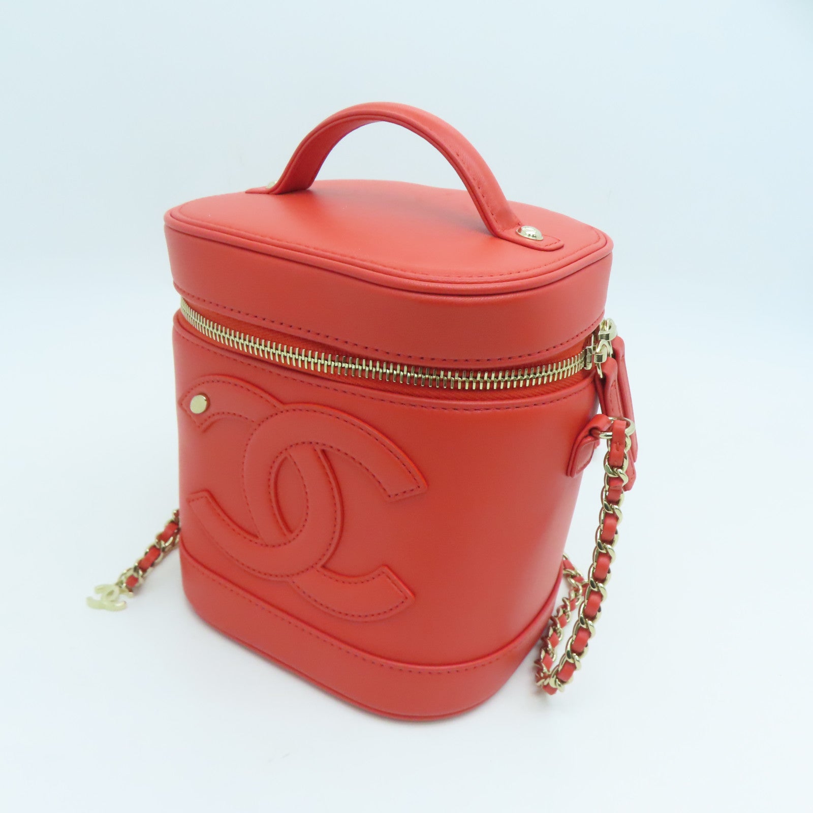 CHANEL 羊皮皮革2Way Shoulder金扣手挽肩背两用袋橙色