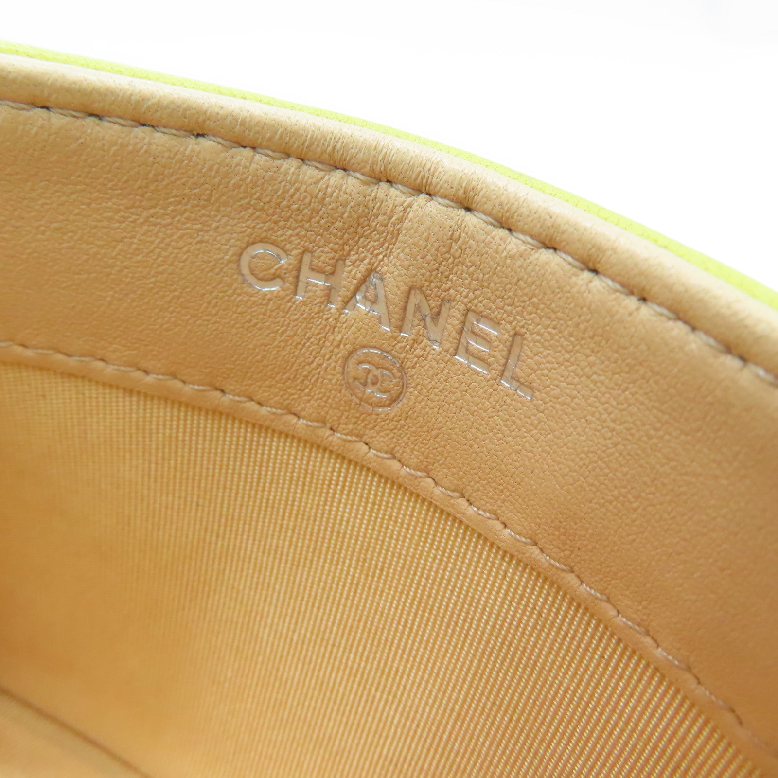 CHANEL cowhide leather Card Case card holder yellow