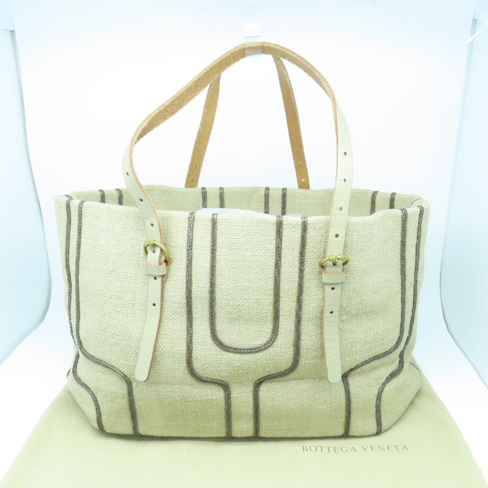 BOTTEGA VENETA 麻質Shoulder Bag金扣肩背袋米色