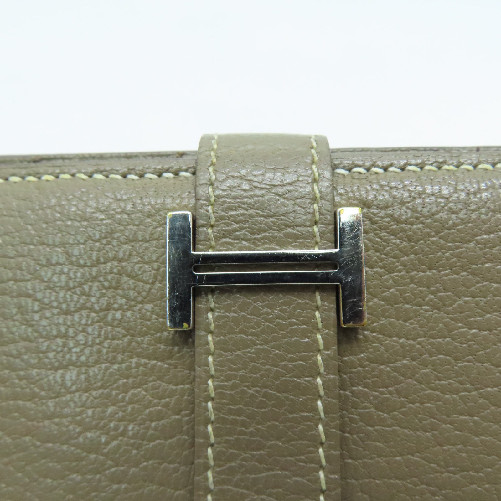HERMES 【激減優惠】Chevre皮革Bearn Wallet銀扣長錢包灰色