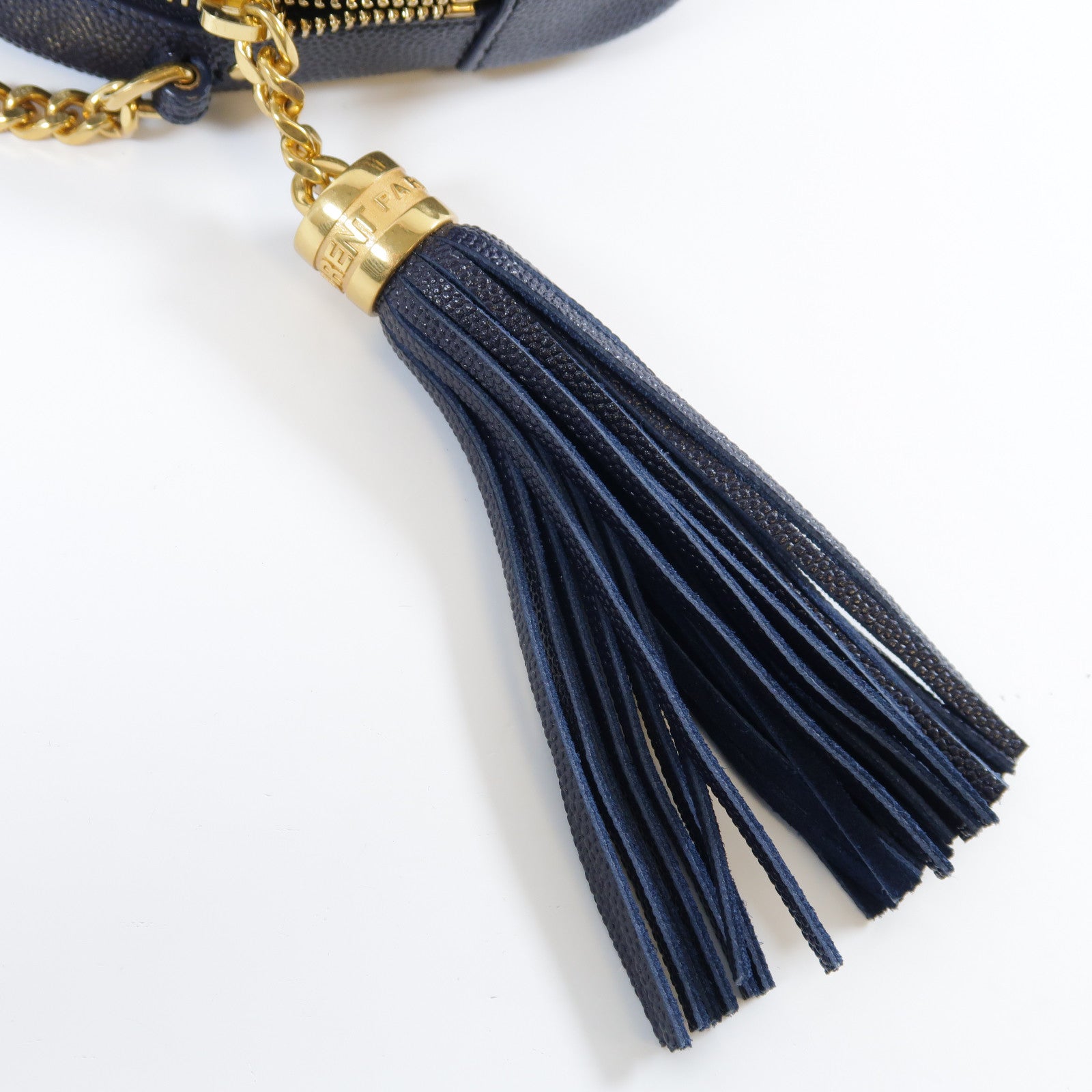 SAINT LAURENT 斜紋牛皮皮革Lou Mini金扣鏈帶肩背袋深藍色