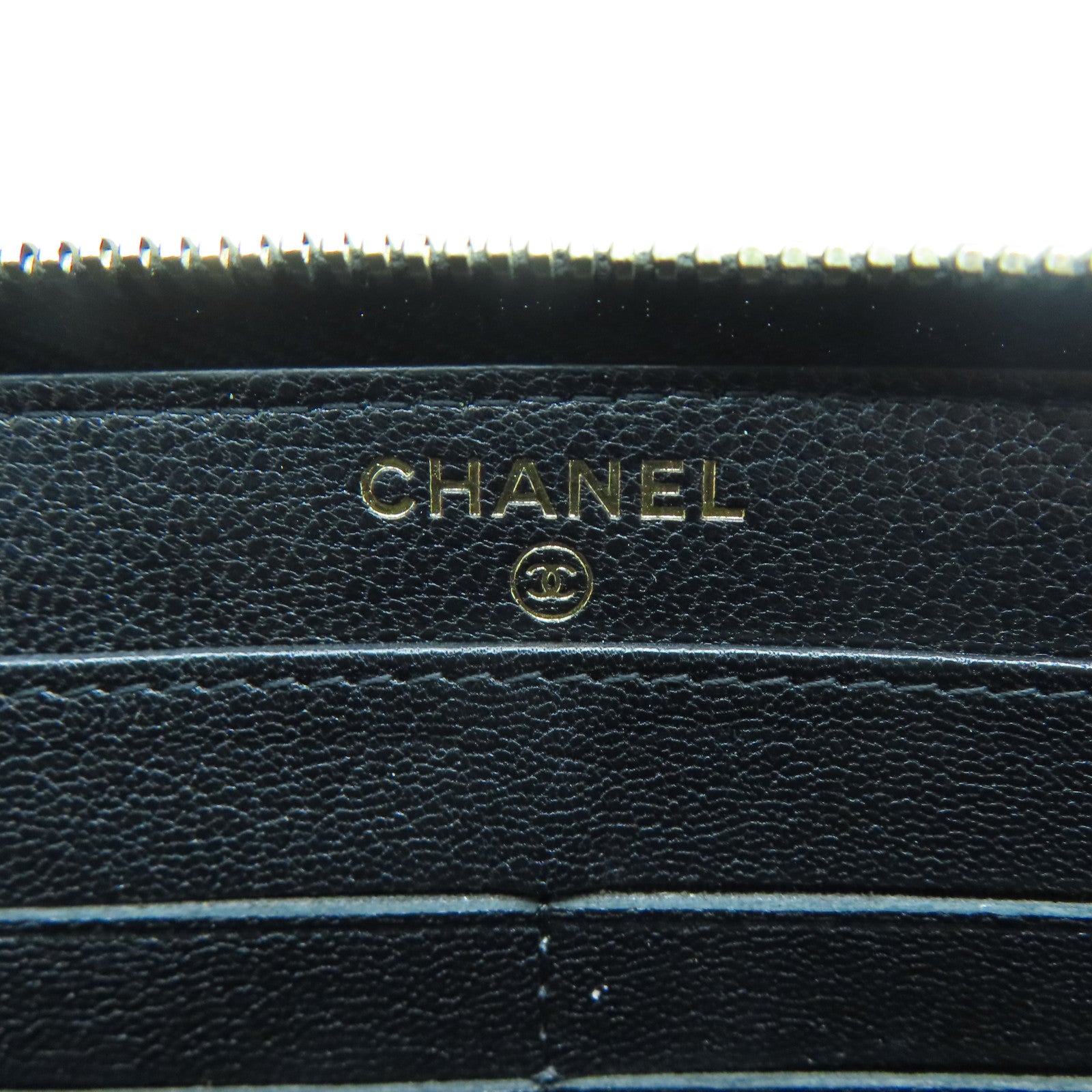 CHANEL 牛皮皮革Long Wallet金扣長錢包黑色