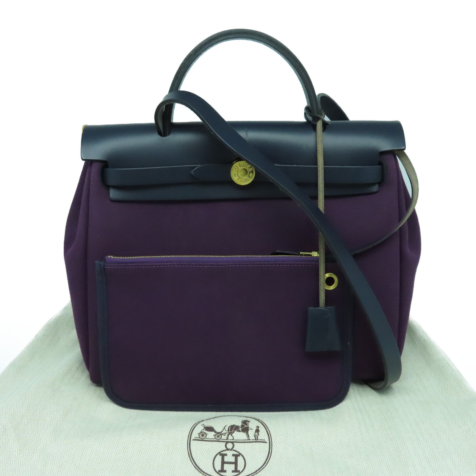 HERMES 帆布Herbag PM金扣手挽肩背两用袋Cassis紫色