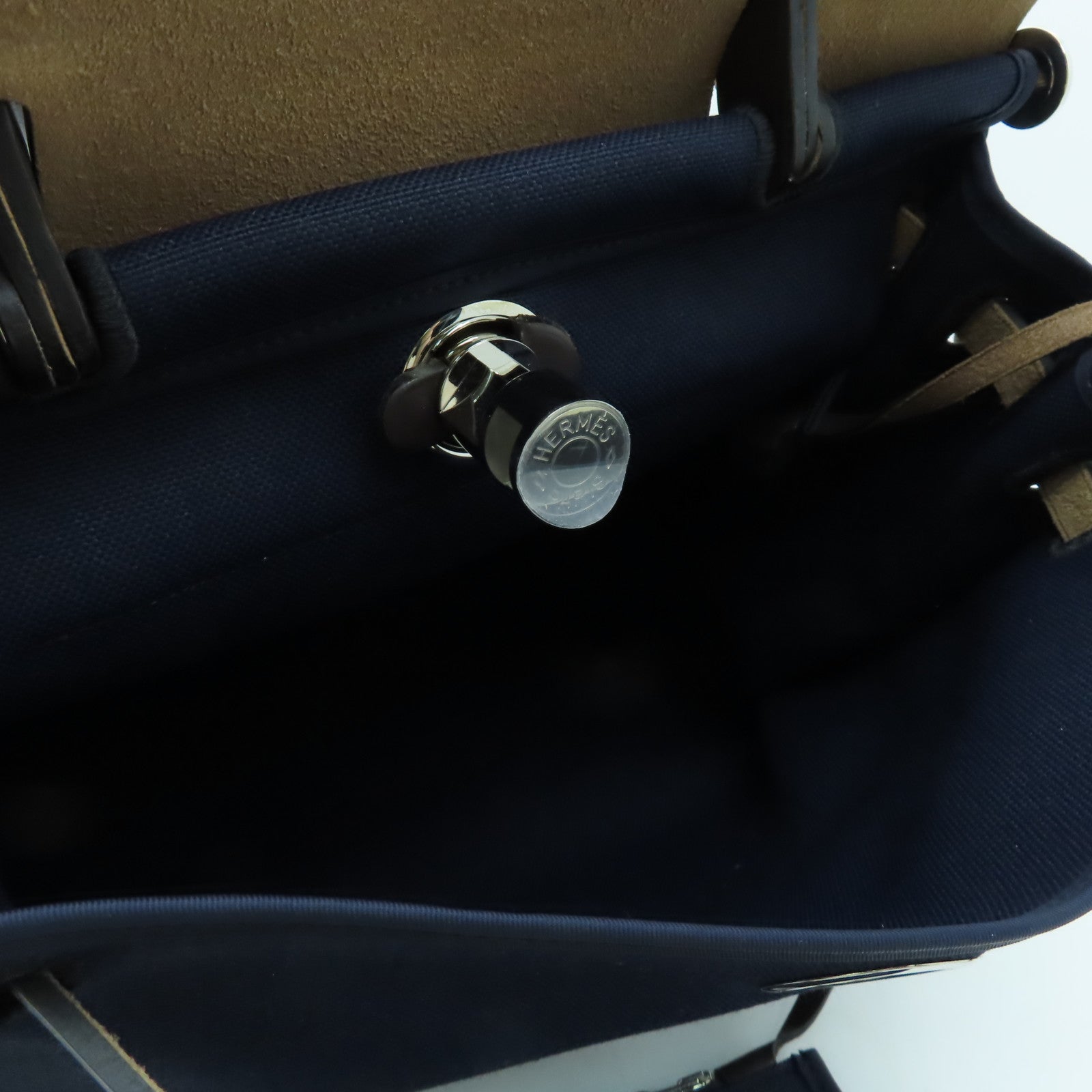 HERMES 帆布Herbag PM銀扣手挽肩背兩用袋海軍藍