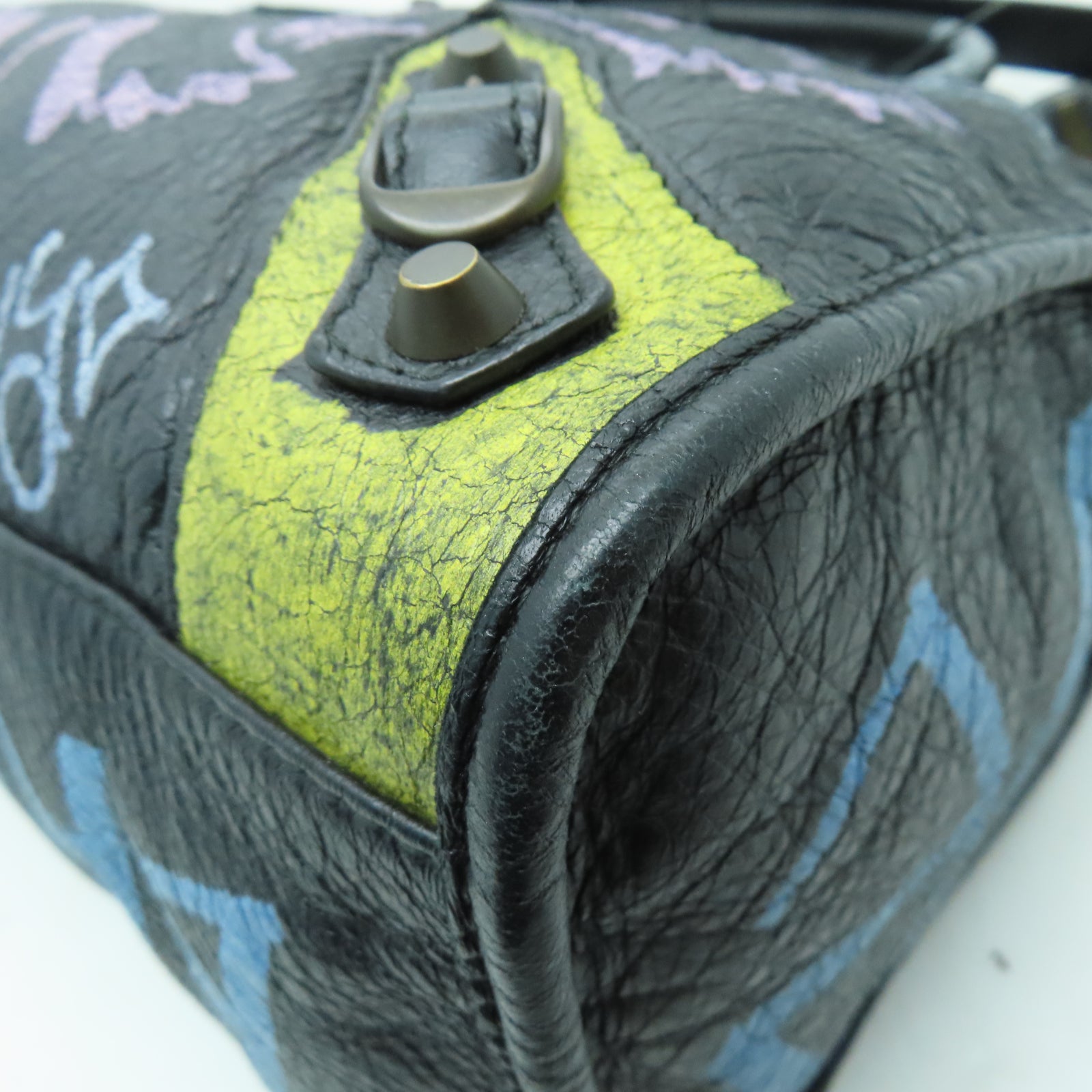 BALENCIAGA 牛皮皮革City Classic Graffiti Bag手挽肩背兩用袋黑色