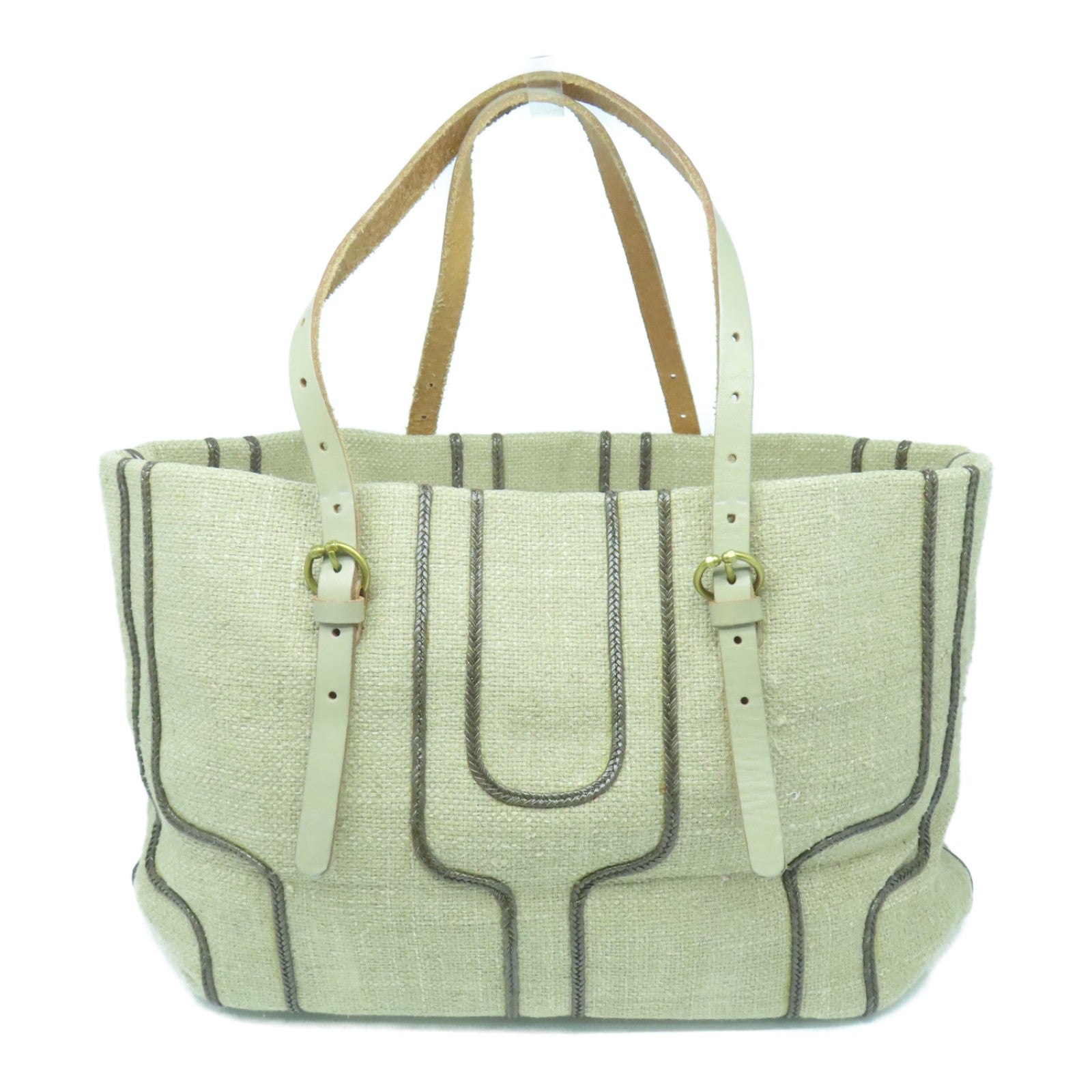 BOTTEGA VENETA 麻質Shoulder Bag金扣肩背袋米色