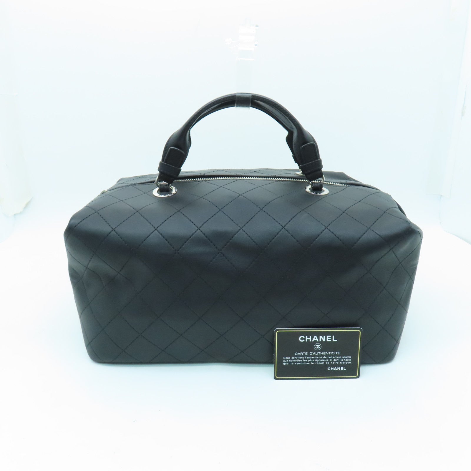 CHANEL 【激減優惠】菱格牛皮皮革Boston Bag銀扣波士頓包黑色