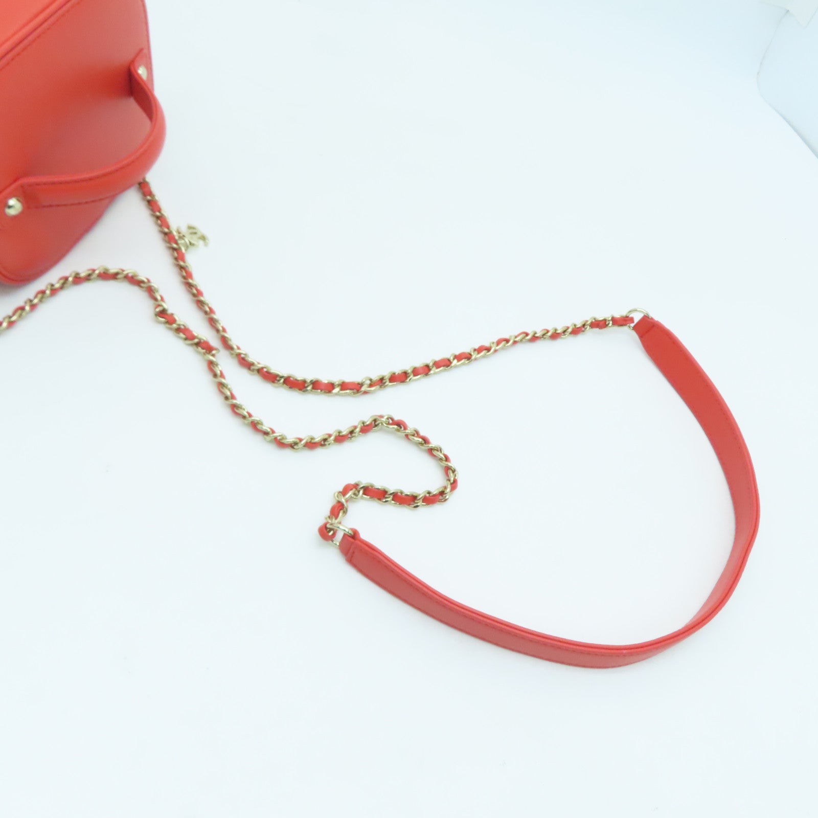 CHANEL 羊皮皮革2Way Shoulder金扣手挽肩背两用袋橙色