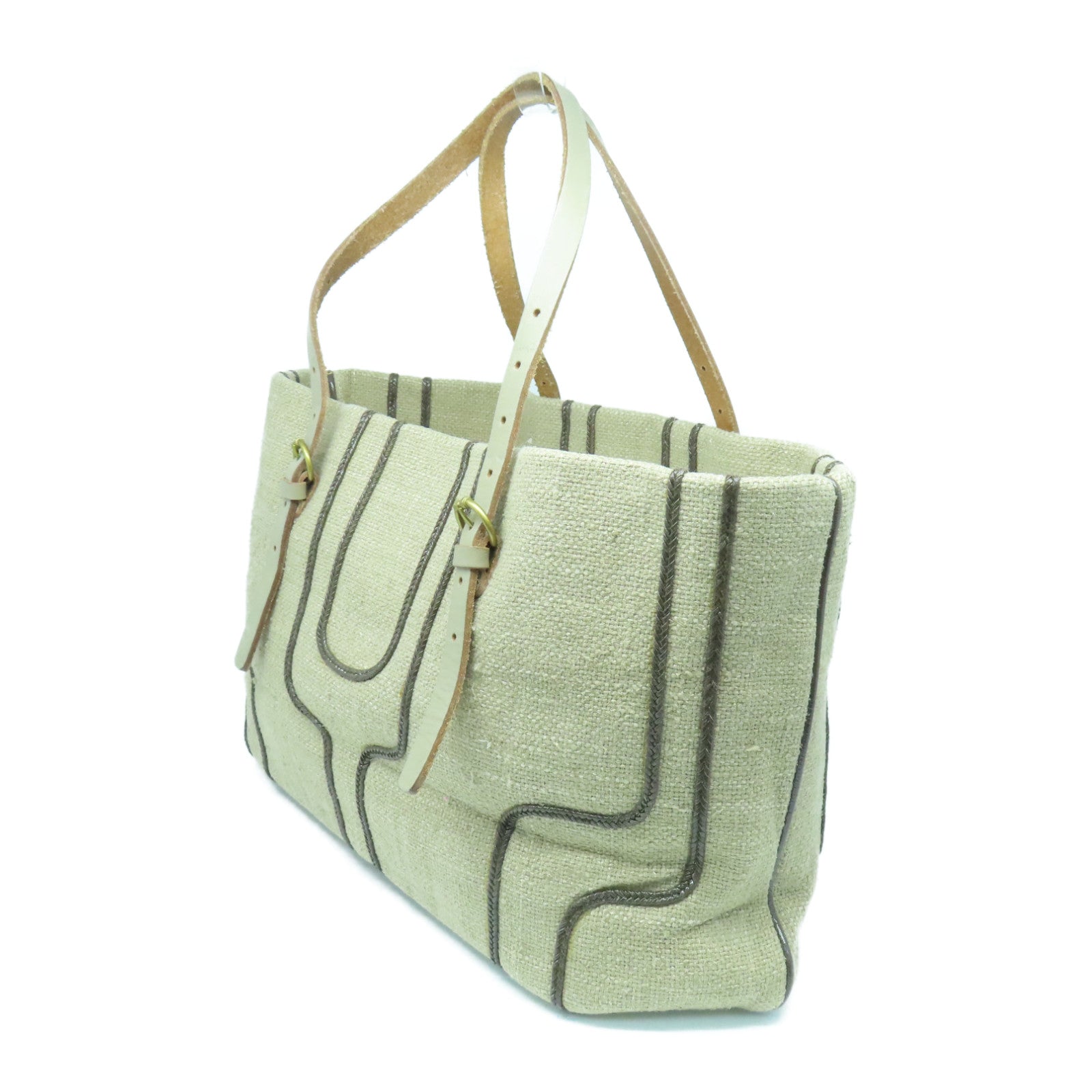 BOTTEGA VENETA 麻質Shoulder Bag金扣肩背袋米色