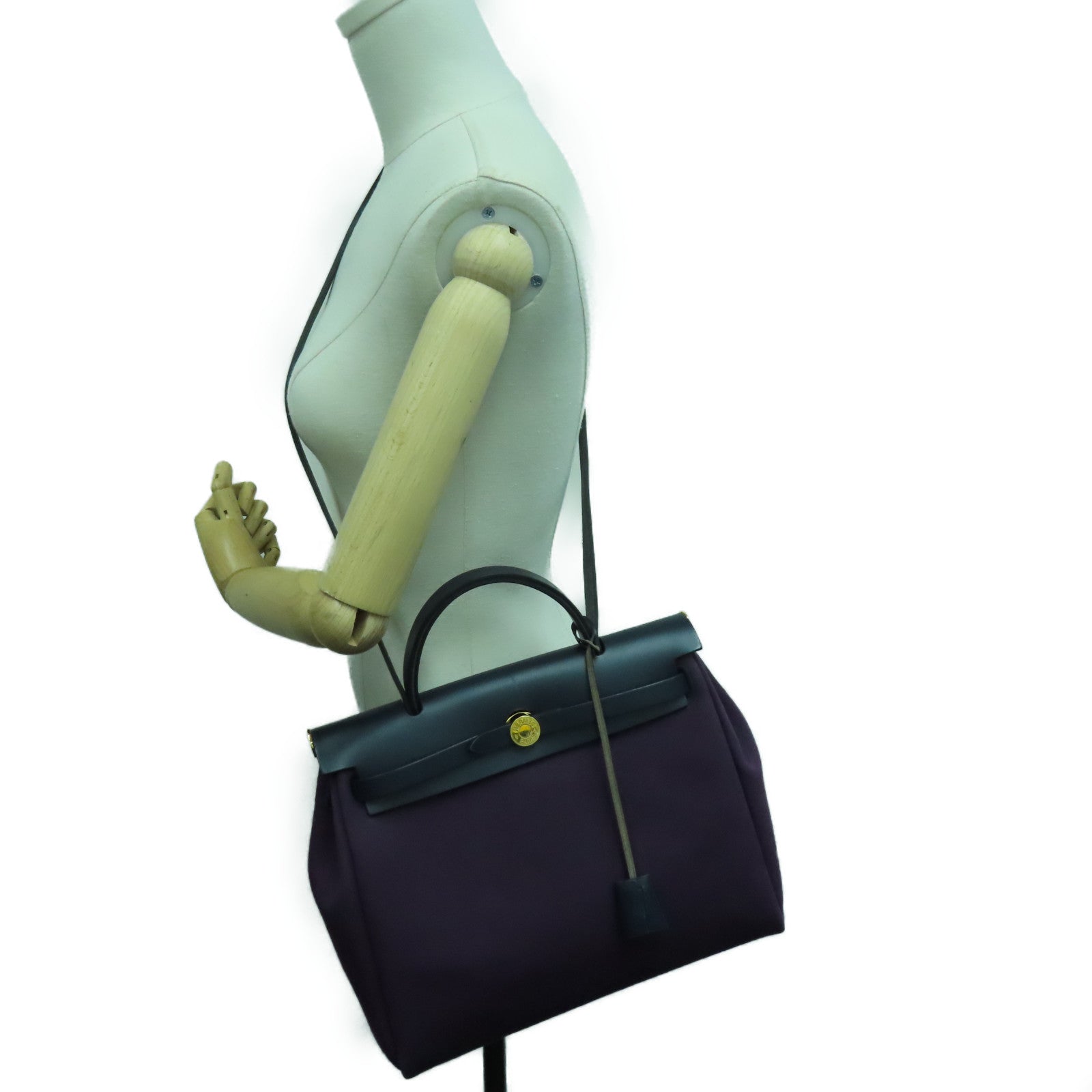 HERMES 帆布Herbag PM金扣手挽肩背两用袋Cassis紫色