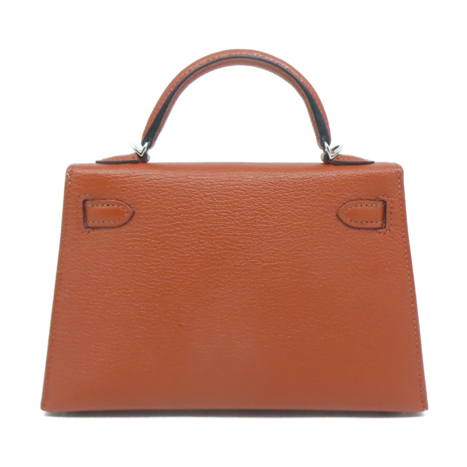 HERMES Chevre皮革Mini Kelly銀扣手挽肩背兩用袋Cuivre南瓜色