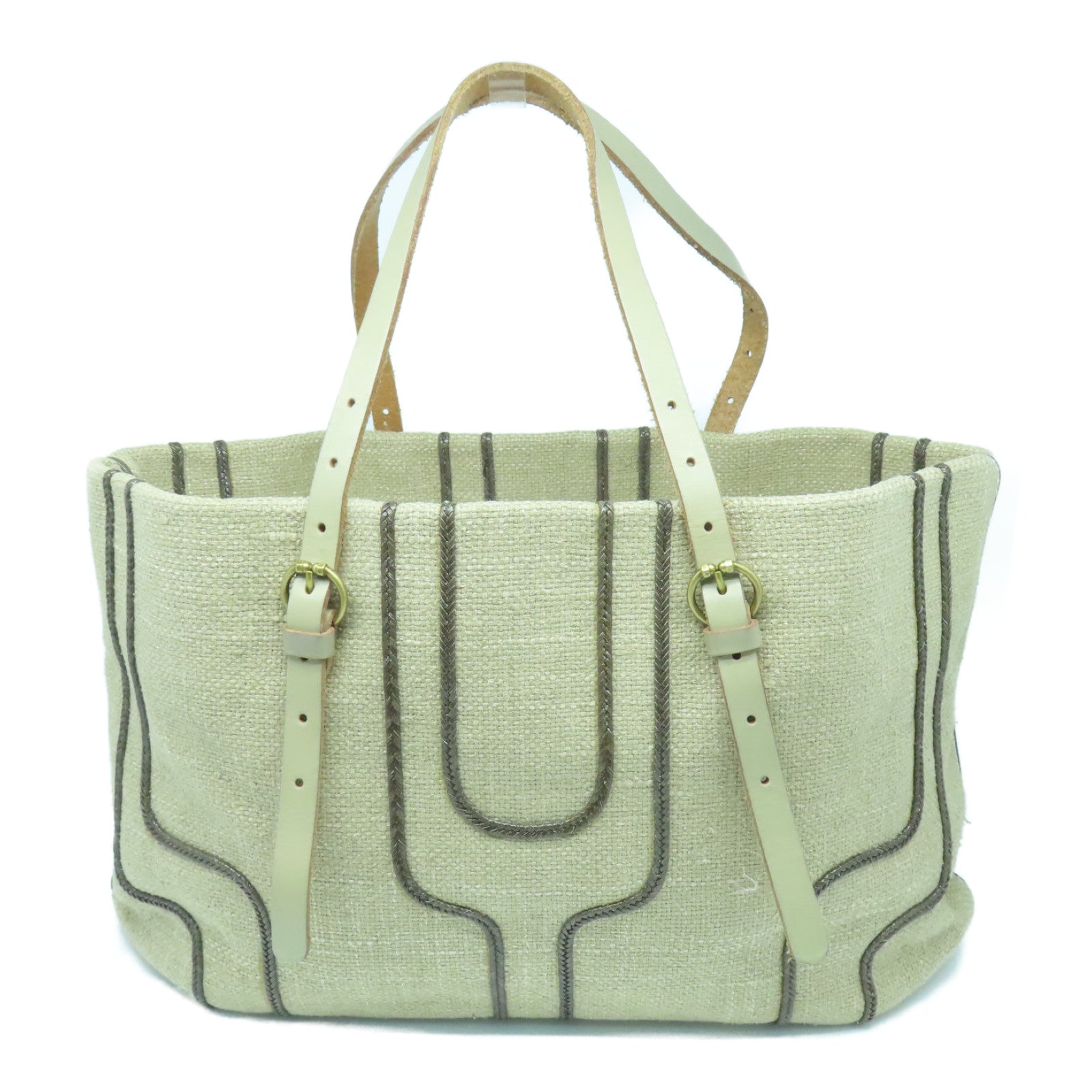 BOTTEGA VENETA 麻質Shoulder Bag金扣肩背袋米色