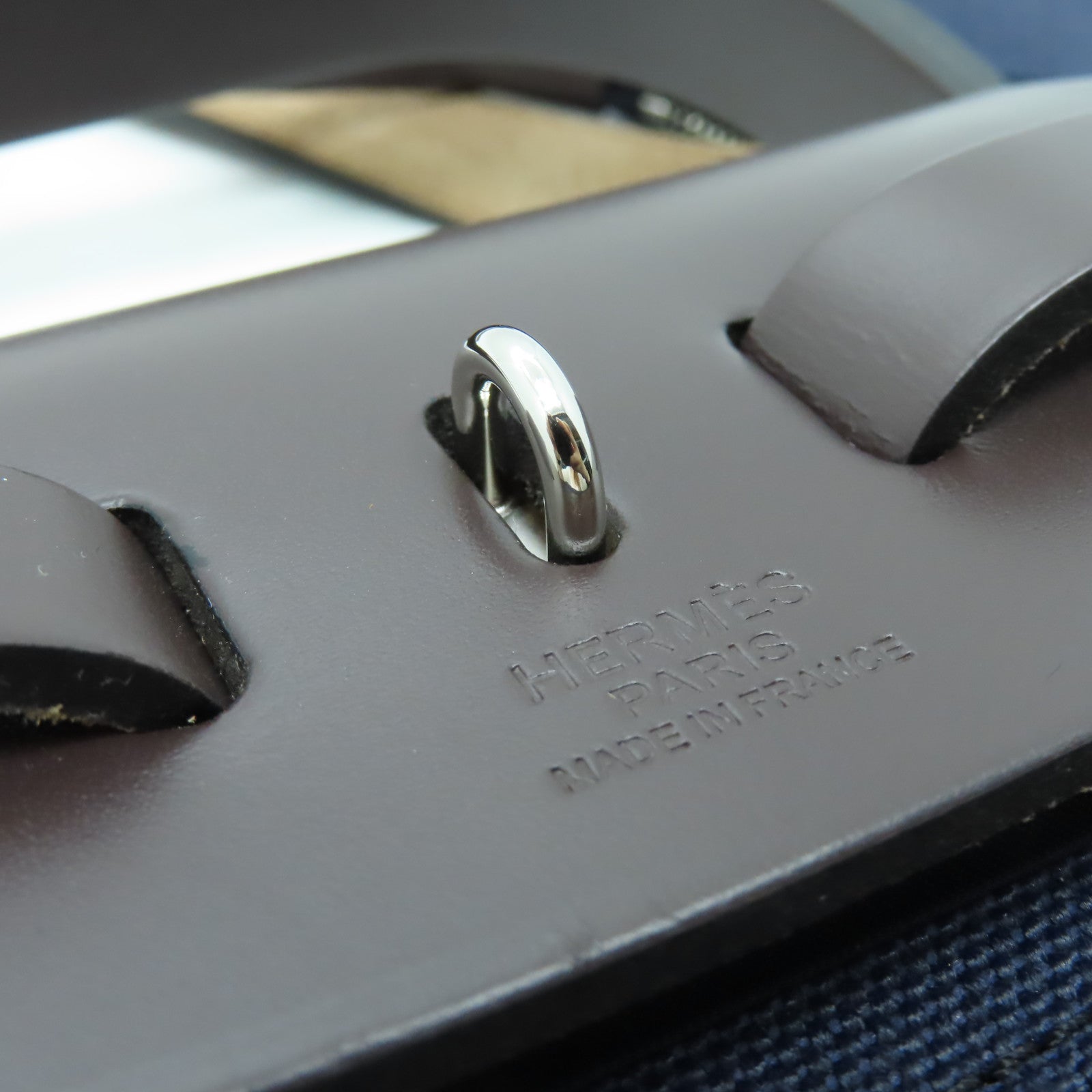 HERMES 帆布Herbag PM銀扣手挽肩背兩用袋海軍藍