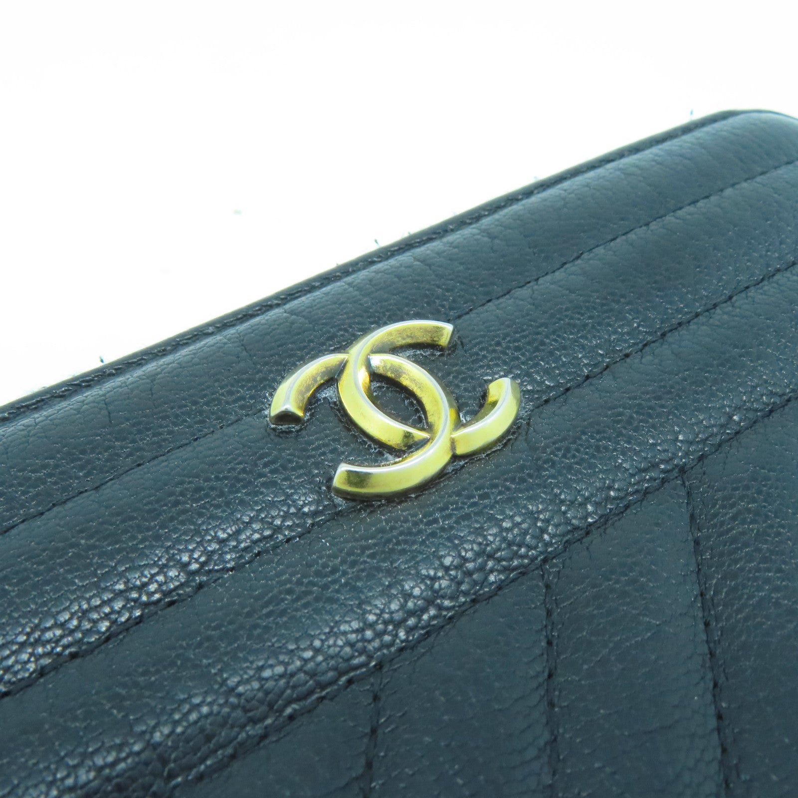 CHANEL 牛皮皮革Long Wallet金扣長錢包黑色