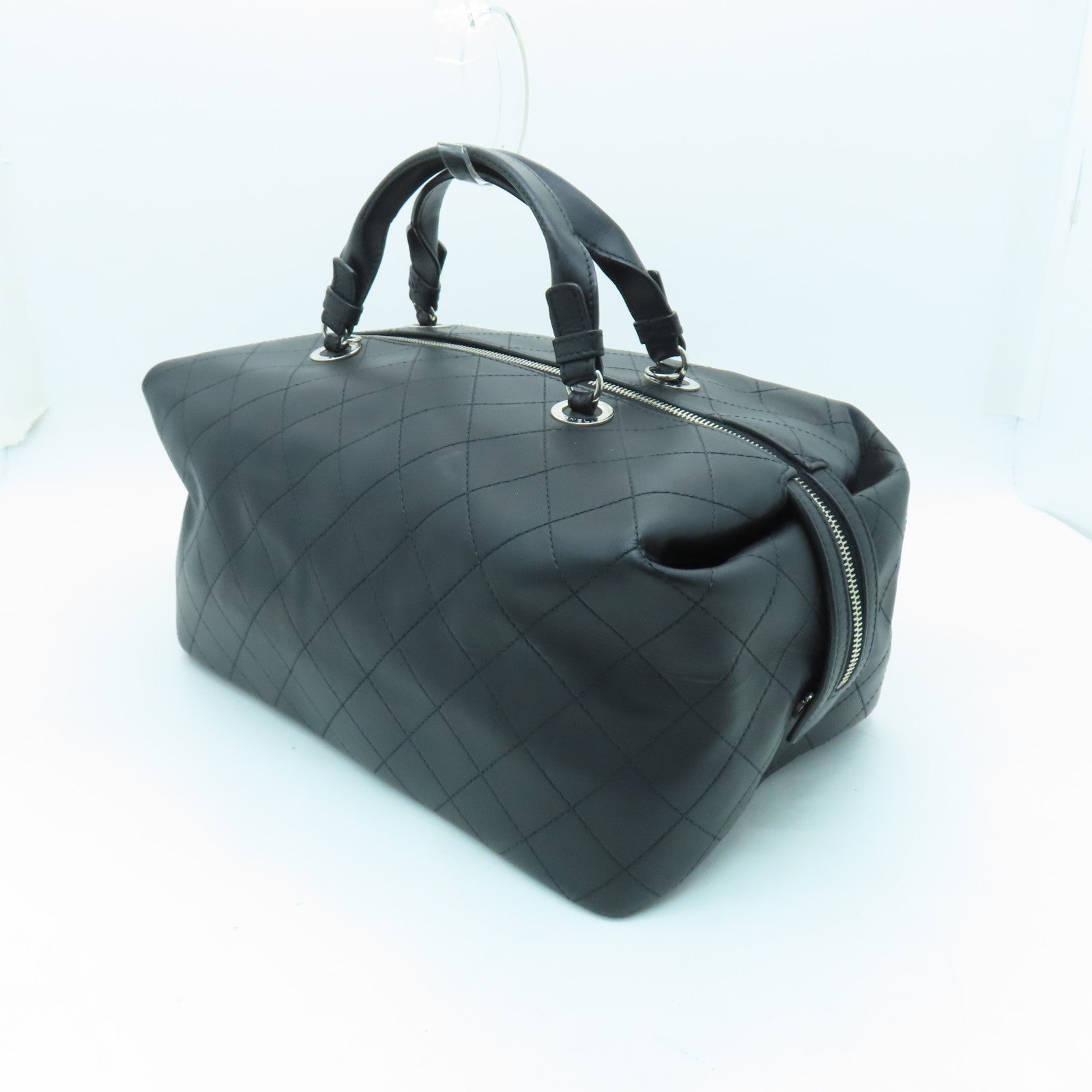 CHANEL 【激減優惠】菱格牛皮皮革Boston Bag銀扣波士頓包黑色