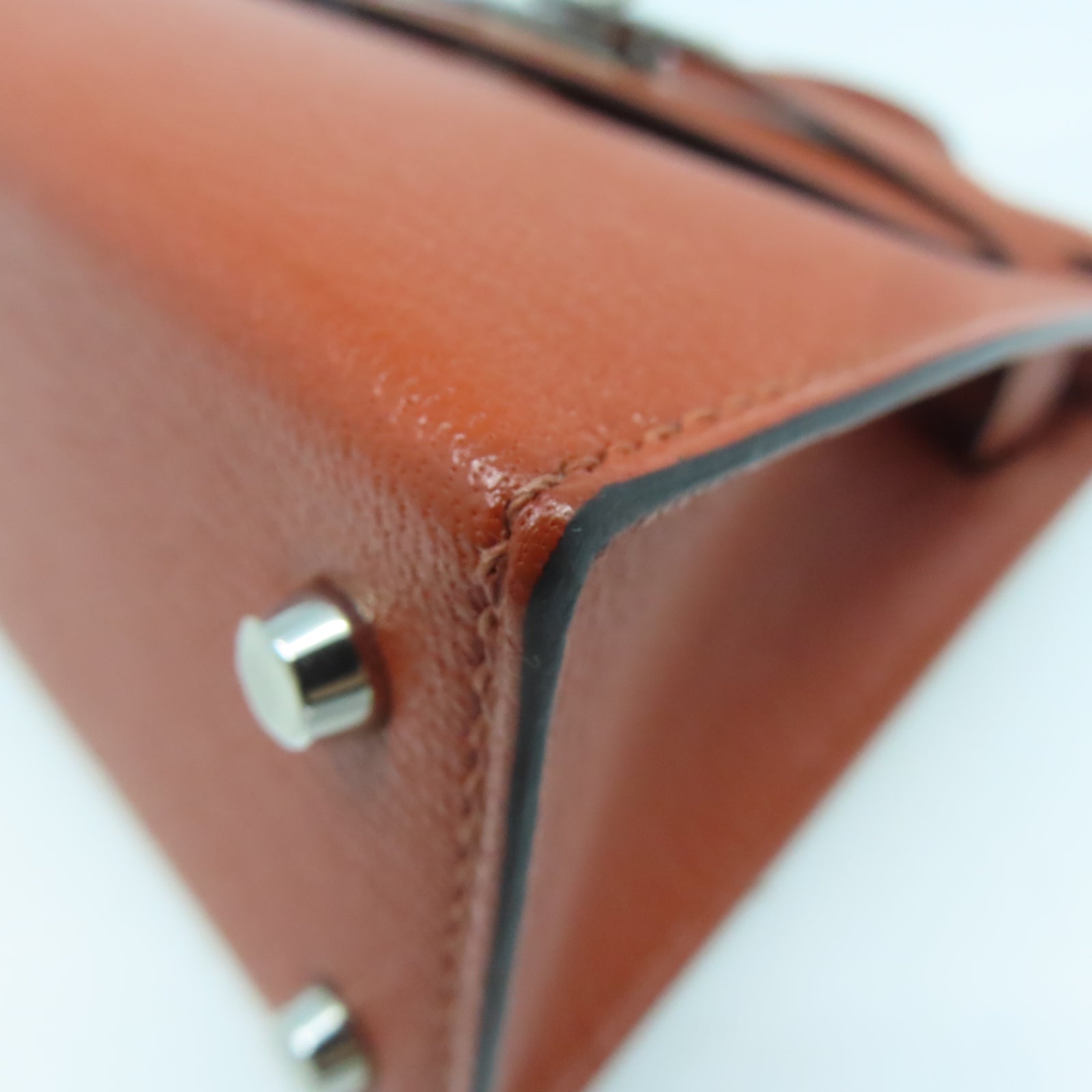 HERMES Chevre皮革Mini Kelly銀扣手挽肩背兩用袋Cuivre南瓜色