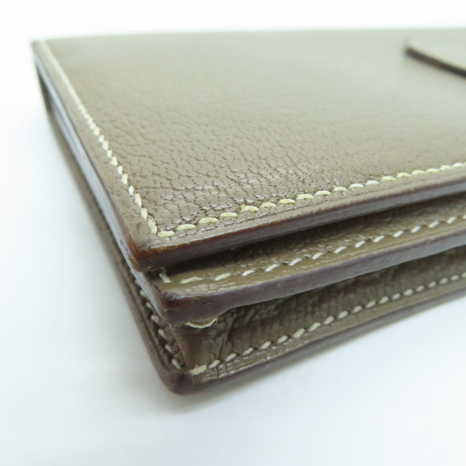 HERMES 【激減優惠】Chevre皮革Bearn Wallet銀扣長錢包灰色
