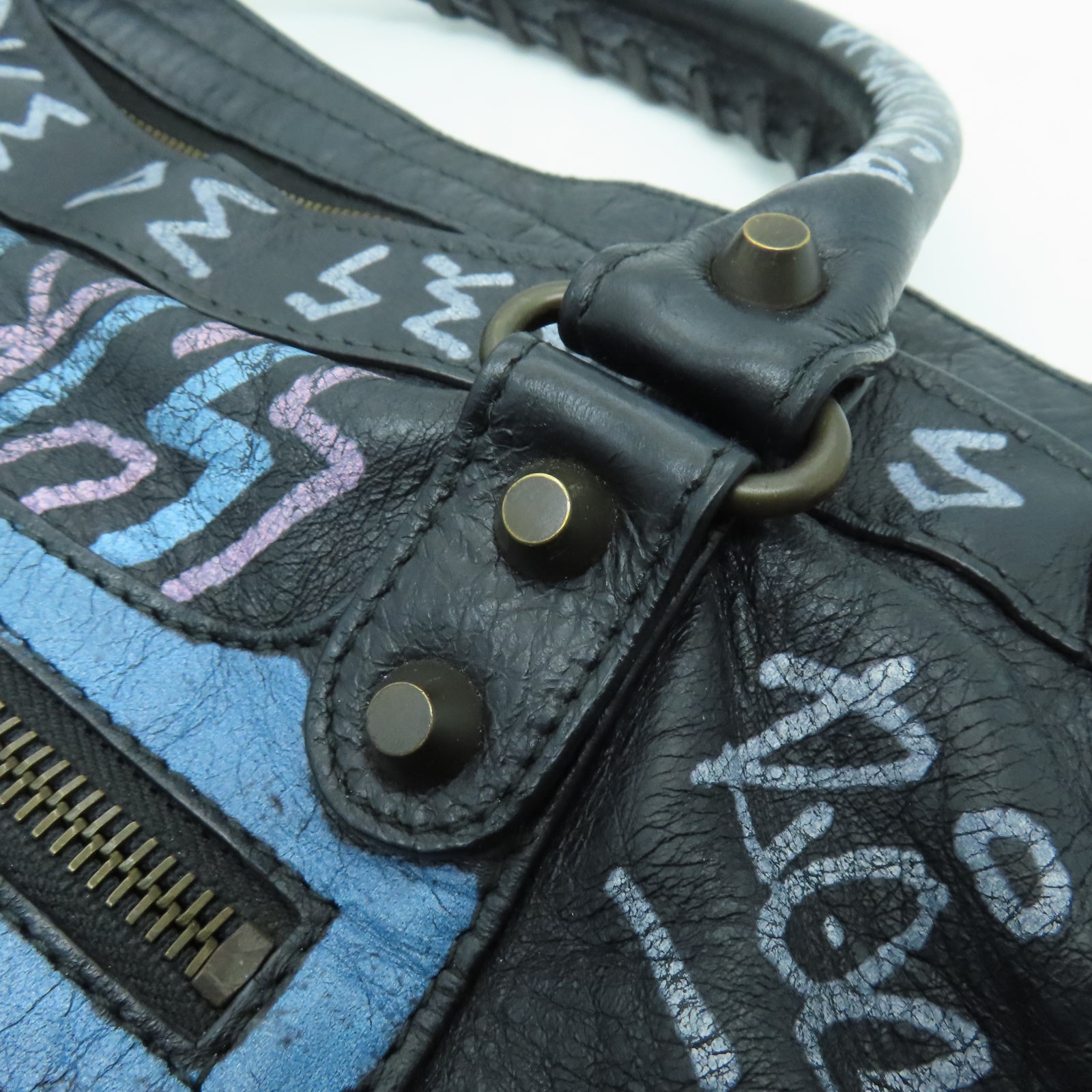 BALENCIAGA 牛皮皮革City Classic Graffiti Bag手挽肩背兩用袋黑色