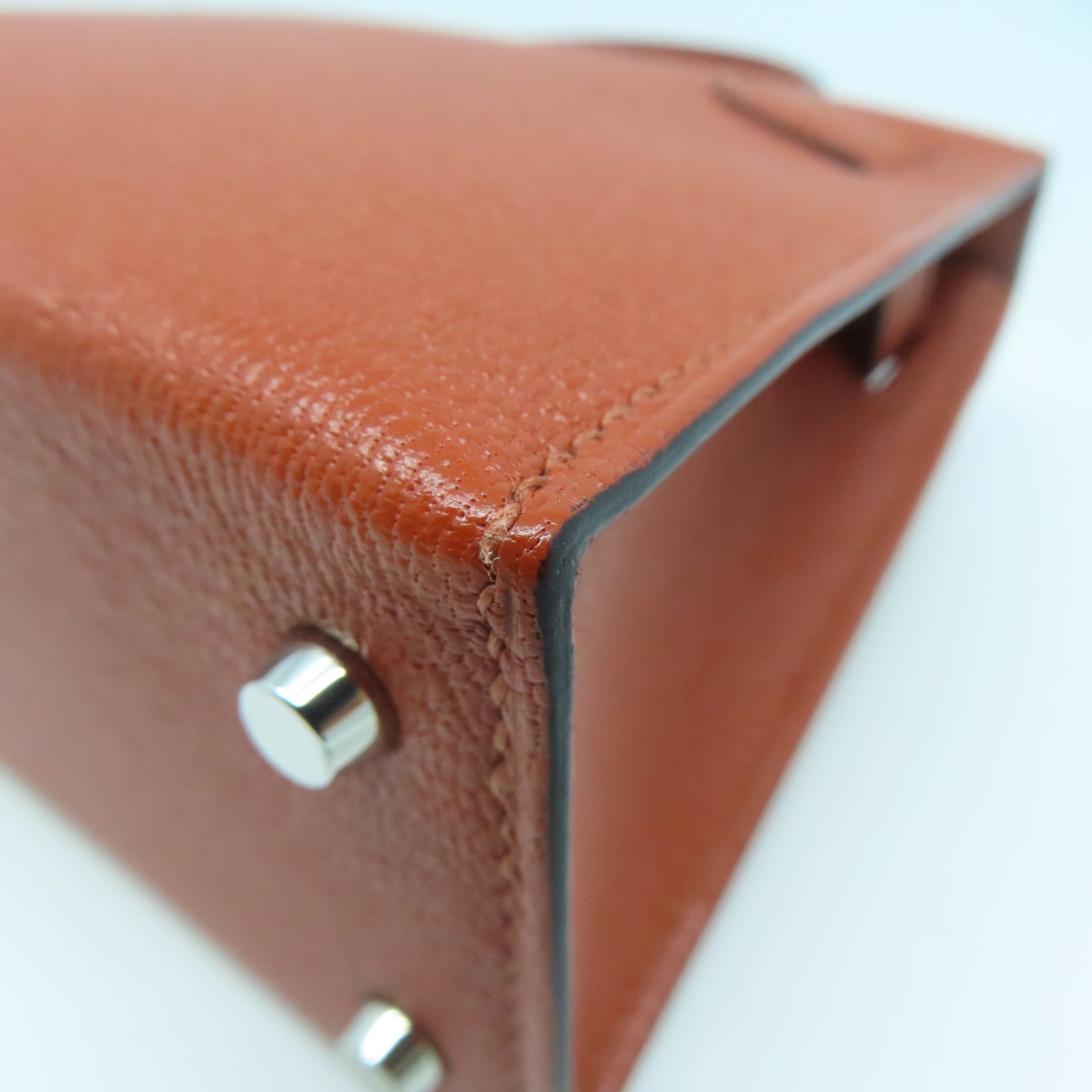 HERMES Chevre皮革Mini Kelly銀扣手挽肩背兩用袋Cuivre南瓜色
