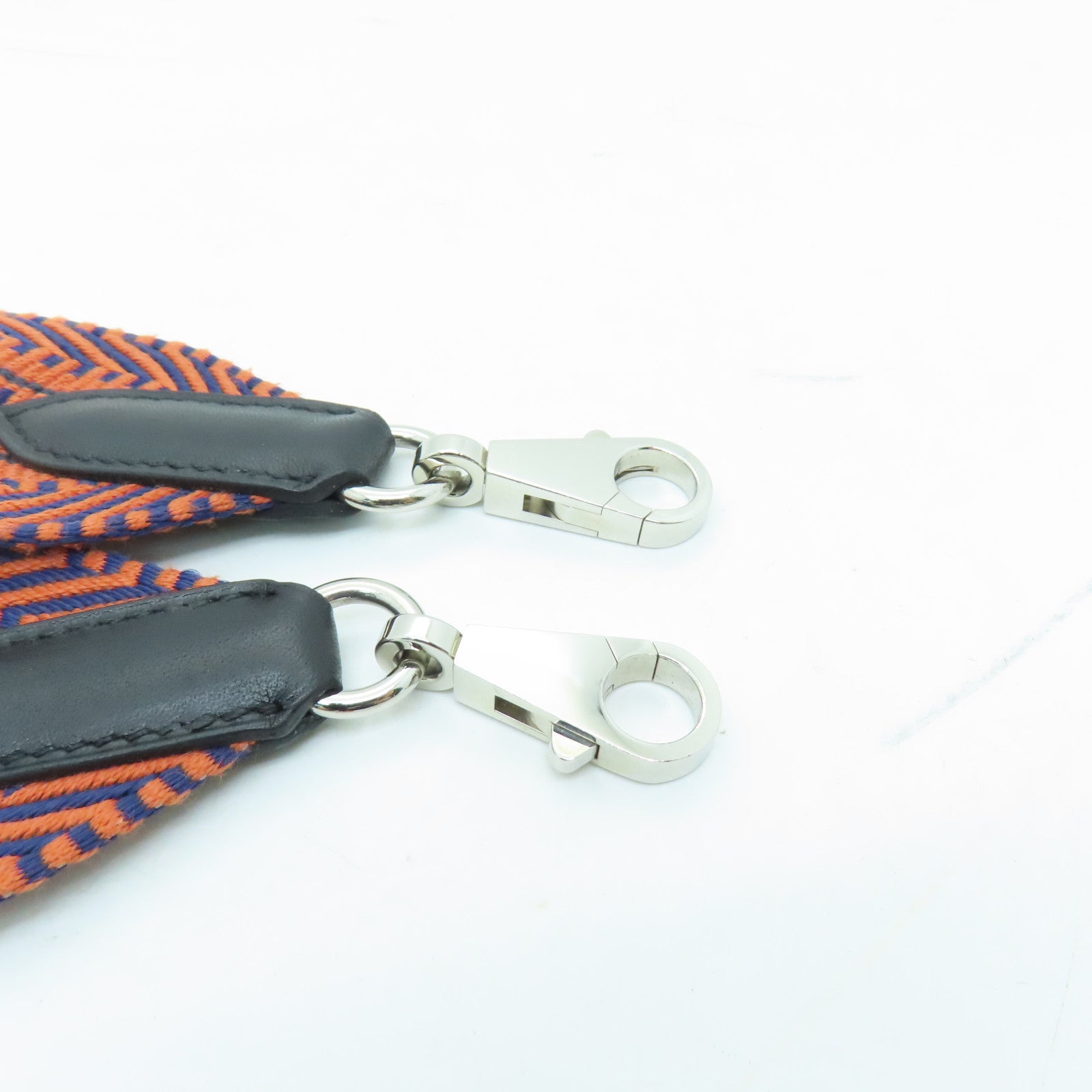 HERMES 帆布Shoulder Strap 70cm银扣肩带橙色/蓝色