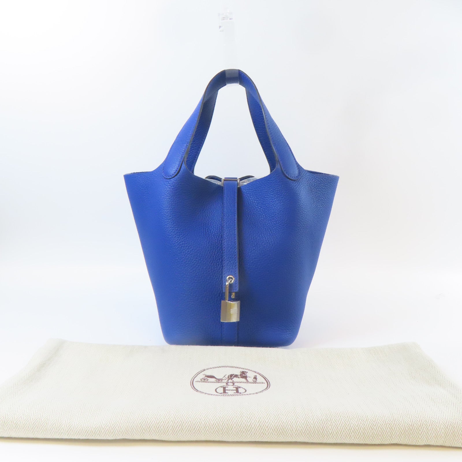 HERMES Clemence皮革Picotin PM銀扣手挽袋Blue Royal藍色